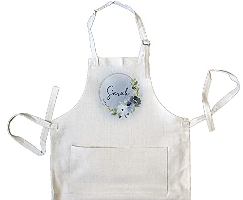 Personalized Kitchen Apron with Name & Floral Design - Adjustable Front Pocket for Men & Women - Cooking, Baking, Grilling, BBQ Chef Apron - Custom Text for Home Kitchen - Perfect for Holiday Gifts & Family Cooking Activities