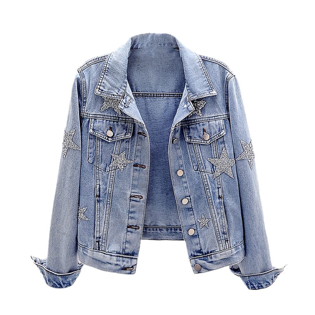 Women's Denim Jacket - Slim Fit Short Bomber Jacket for Spring | Stylish Outerwear Coat for Casual Wear & Street Fashion