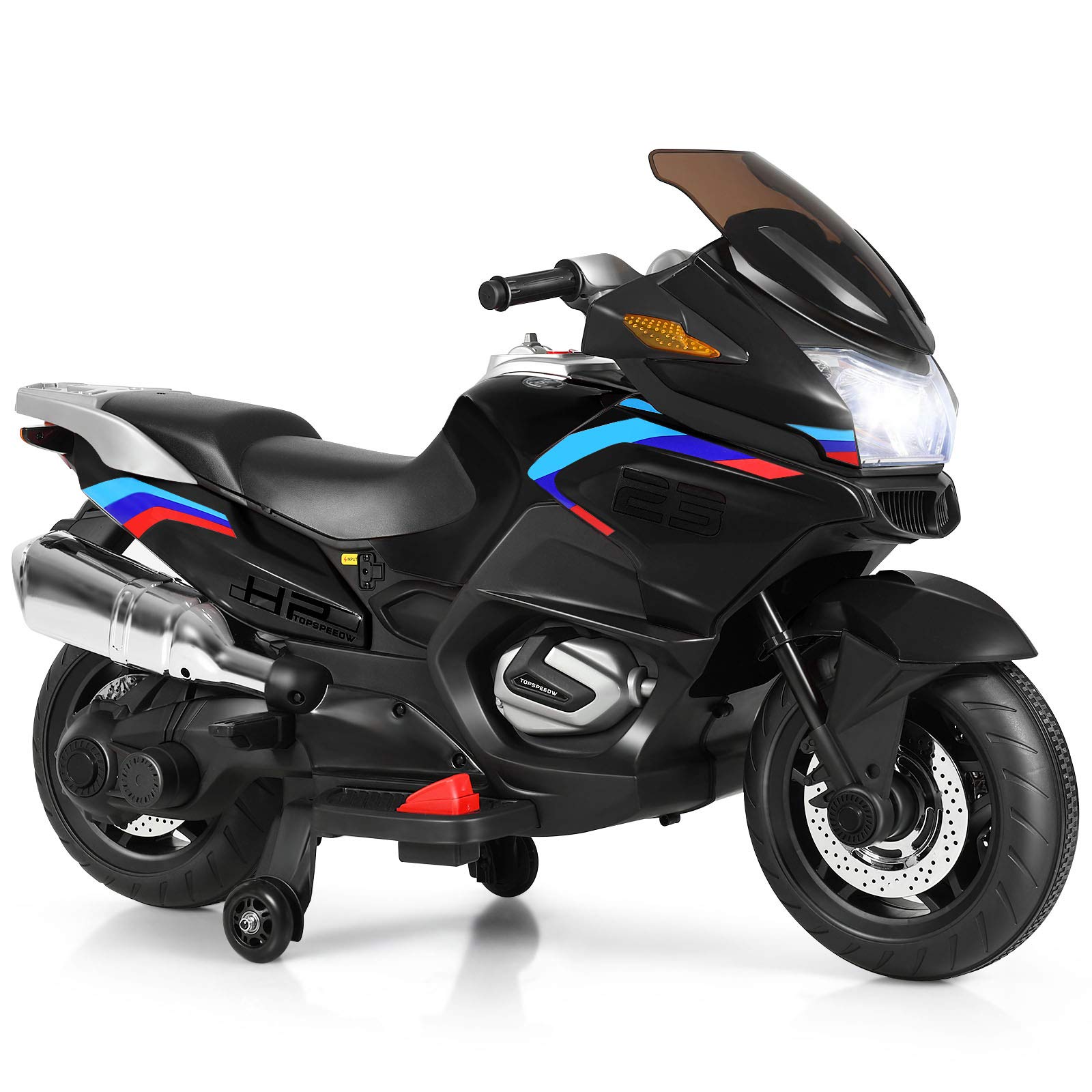 Costzon 12V Electric Kids Ride On Motorcycle with Training Wheels, LED Lights & Music - Battery Powered Toy Motorcycle for Boys & Girls, Forward/Reverse with Pedal - Perfect Birthday Gift for Toddlers (Black) | Outdoor Play, Backyard Fun, Preschool Learning Toy