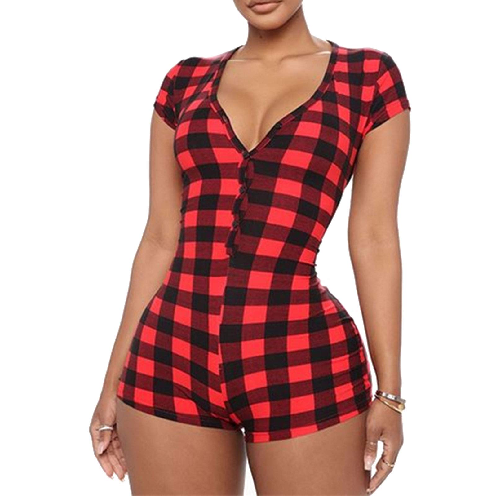 Sexy Women's Deep V Neck Bodysuit - Short Sleeve Leotard Tops & Bodycon Jumpsuit for Women | Perfect for Dance, Yoga, Sleepwear & Night Outfits