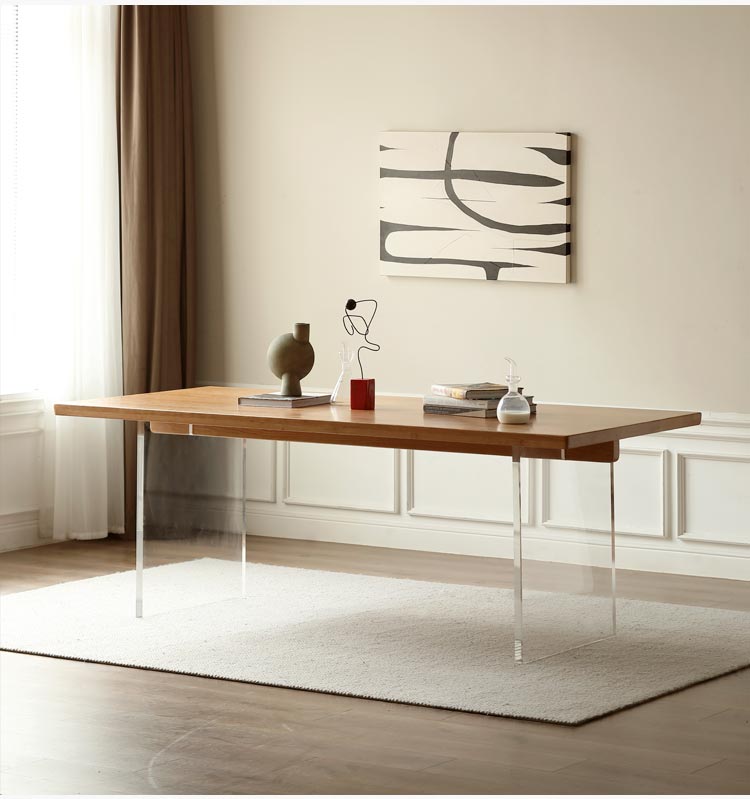 Solid Oak & Cherry Wood Acrylic Suspension Dining Table - Modern Floating Design for Small Spaces, Kitchens & Contemporary Dining Rooms