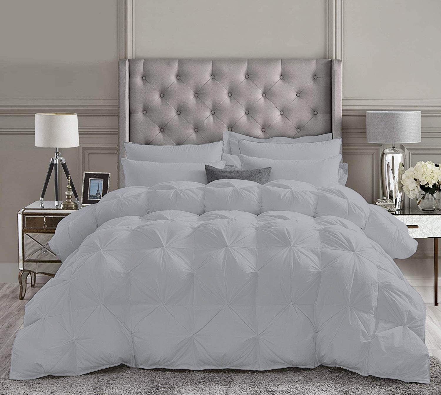 5-Piece Pinch Pleated Comforter Set - Premium 1000 Thread Count 100% Egyptian Cotton - Ultra Soft Twin/Twin XL Bedding - Silver Luxury Bedroom Decor for Guest Rooms & Master Suites
