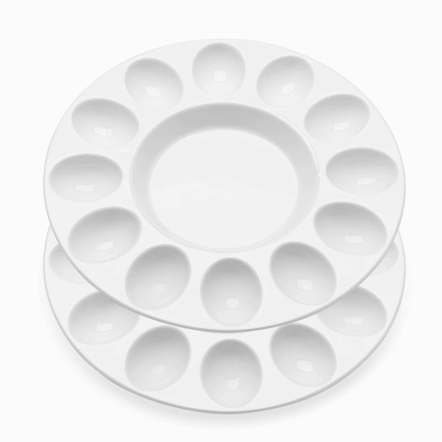Flexzion Ceramic Deviled Egg Tray - 12 Cup White Porcelain Serving Platter (2 Pack) for Hard Boiled Eggs, Easter & Party Appetizers - Perfect for Holiday Gatherings, Catering Events & Kitchen Decor