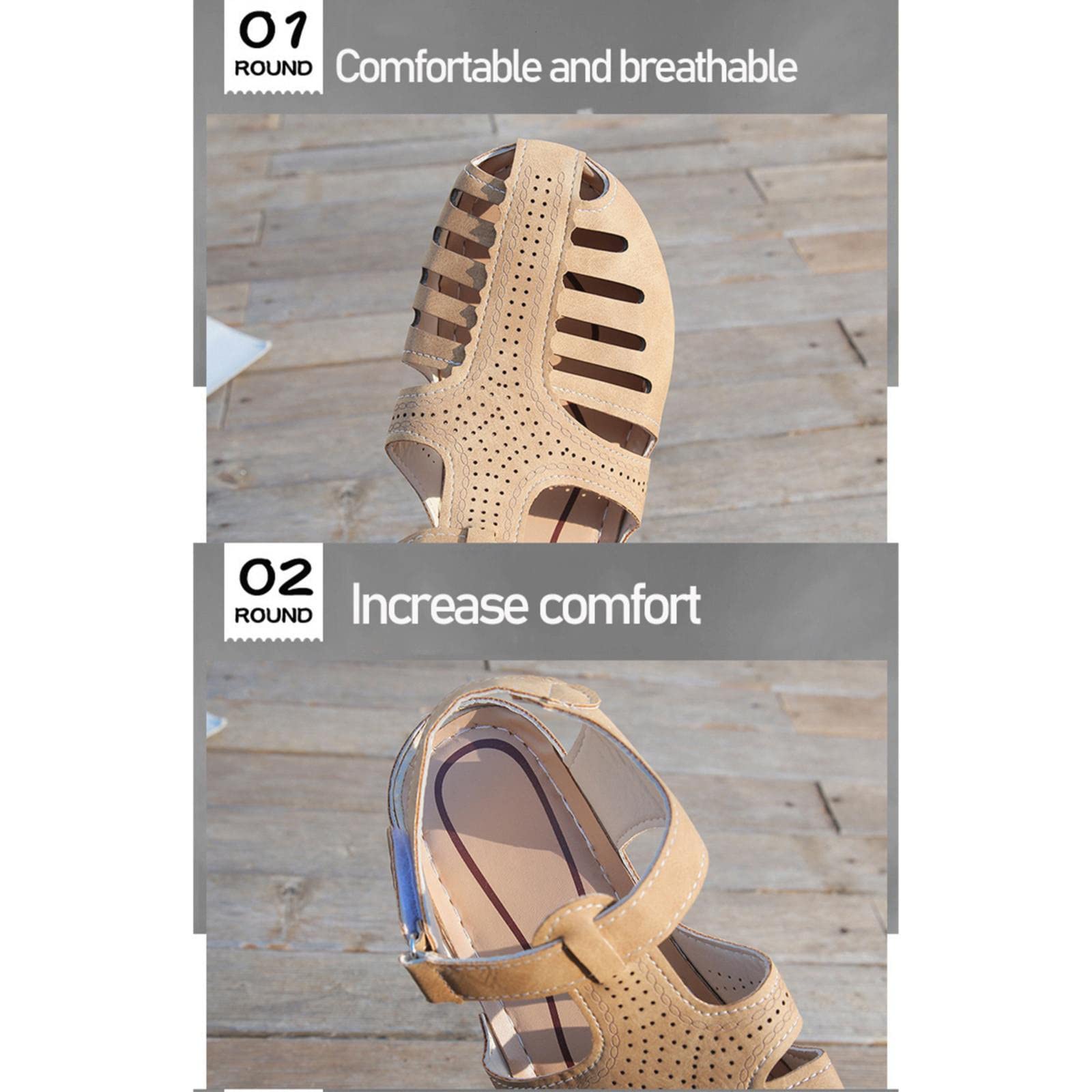 Women's Thick Sole Sandals - Soft Leather Closed Toe Vintage Anti-Slip Dressy Black Sandals | Perfect for Casual Outings, Beach Walks & Summer Fashion