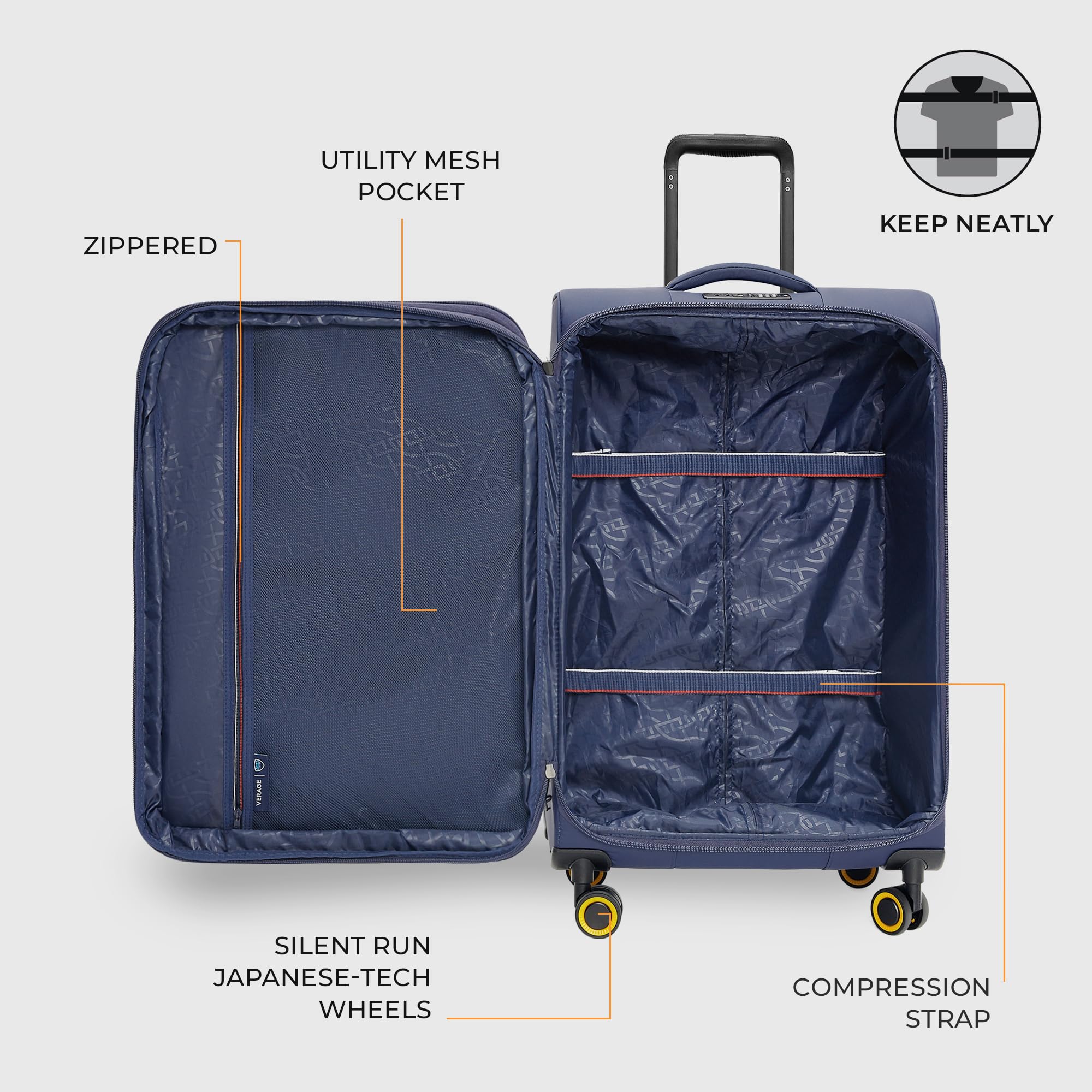 Vergae Cambridge Lightweight Expandable Softside Spinner Wheel Suitcase - 29 Inch Large Checked Luggage for Travel, Navy Blue | Perfect for International Flights & Family Vacations