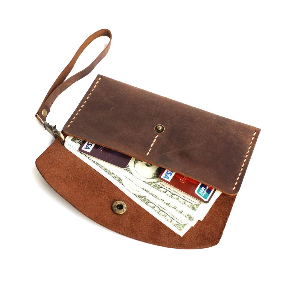 Vintage Handmade Leather Wristlet Wallet with Multiple Card Slots - RFID Blocking Crossbody Phone Holder for Women - Perfect for Travel, Shopping & Everyday Use