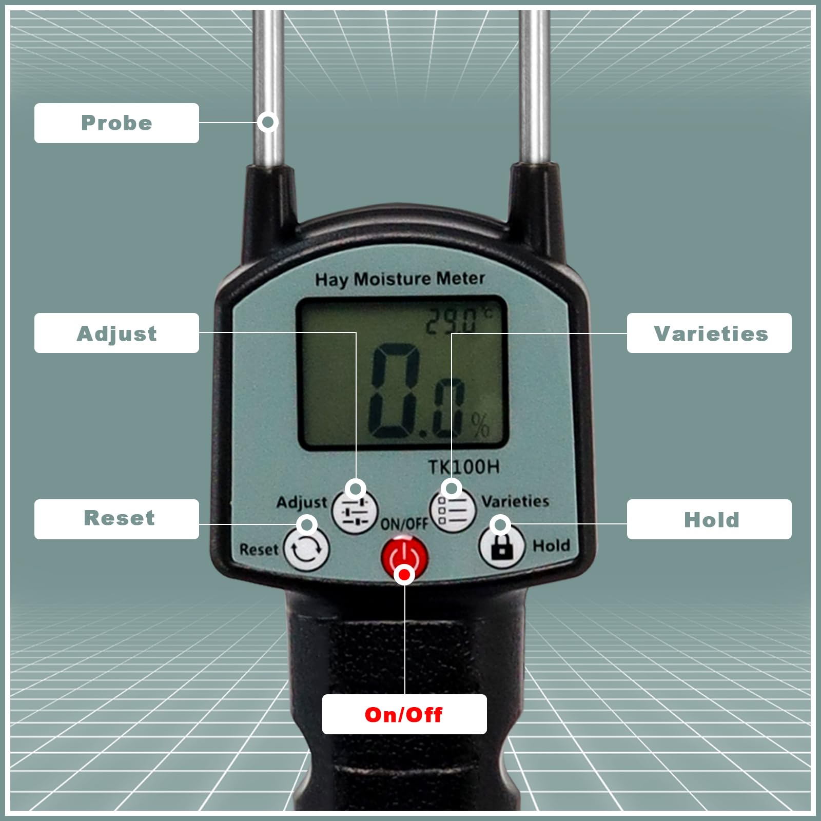 Upgrade TK100H Portable Hay Moisture Tester with Probe & Carrying Bag - Digital Forage Moisture Meter for Hay, Leymus Chinensis, Pennisetum Hydridum | Perfect for Farm, Ranch & Agriculture Use