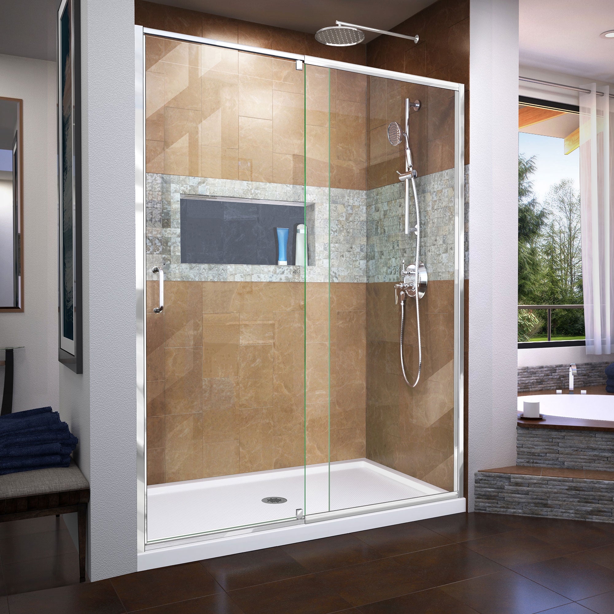 DreamLine Flex 56-60 Inch W x 72 Inch H Semi-Frameless Pivot Shower Door - Perfect for Modern Bathroom Renovations & Spa-Like Showers
