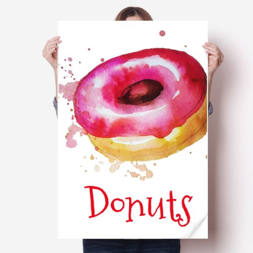 Hand-Painted Watercolor Pink Donut Sticker - Decorative Wall Art, Window Decals & Playbill Decor for Dessert Shops, Bakeries & Home Kitchen Decorations