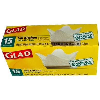 Glad Tall Kitchen Trash Bags - 15 Count, 13 Gallon, Strong & Leak-Proof for Home, Office & Outdoor Use