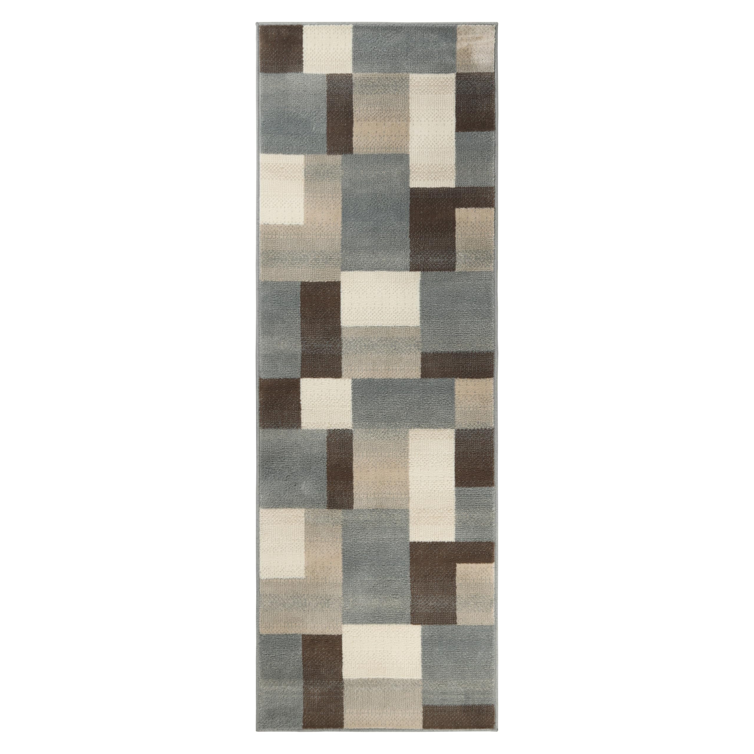 Premium Modern Geometric Tile Pattern Indoor Area Rug - Washable, Non-Slip Jute Backing for Living Room, Bedroom, Office - Clifton Multi Collection (Grey Brown, 2'7