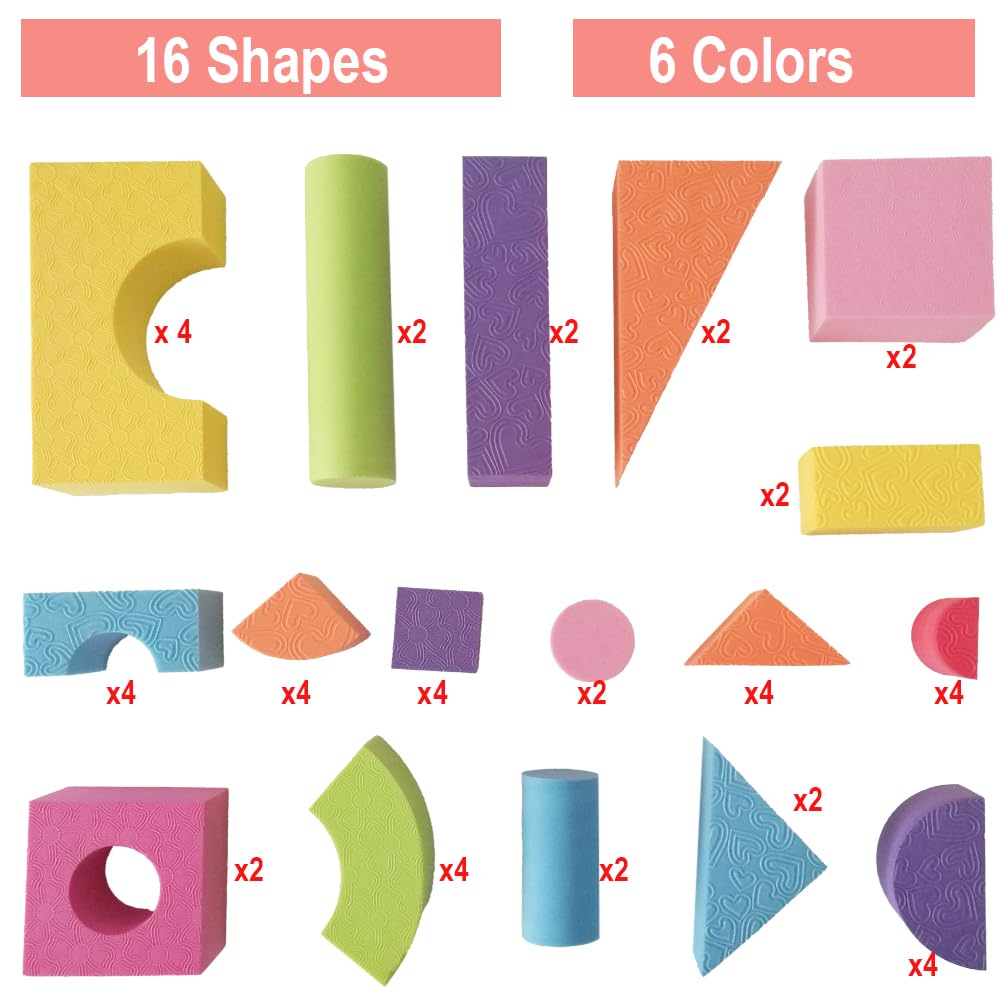 MOBU 50-Piece Soft EVA Foam Building Blocks Set - Safe, Non-Toxic, Bright Color Educational Toys for Toddlers & Kids | Creative DIY Construction Play for Early Learning & Indoor Activities