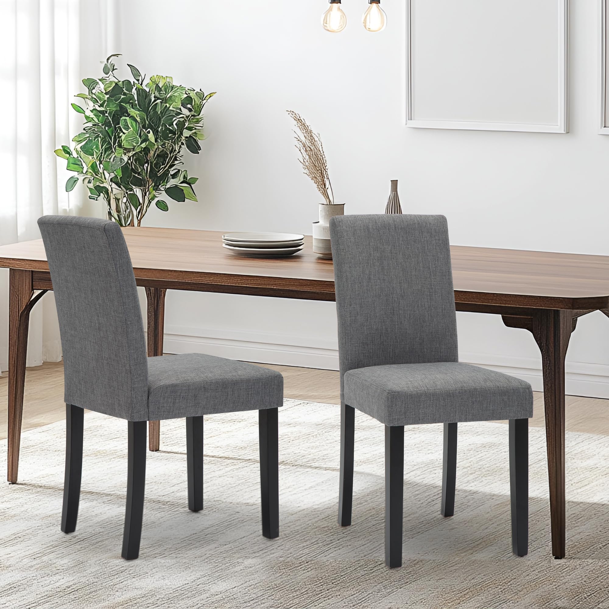 2 Pack Modern Fabric Upholstered Dining Chairs - Elegant Gray Dining Room Chairs Set with Sturdy Frame for Kitchen, Dining Room & Home Decor