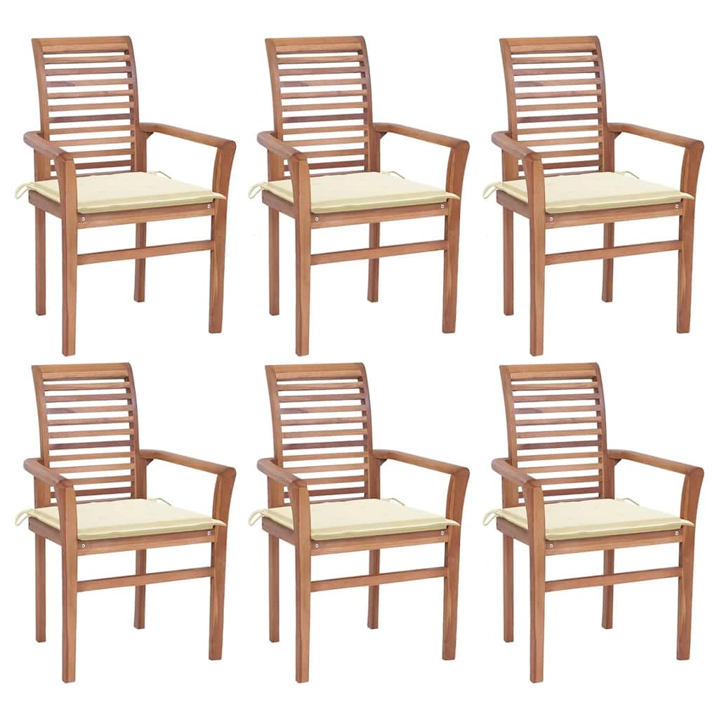 Premium Teak Wood Dining Chairs Set of 2 with Cream Cushions - Ergonomic Stackable Chairs for Indoor & Outdoor Use - Perfect for Patio, Garden, Dining Room and Kitchen Decor