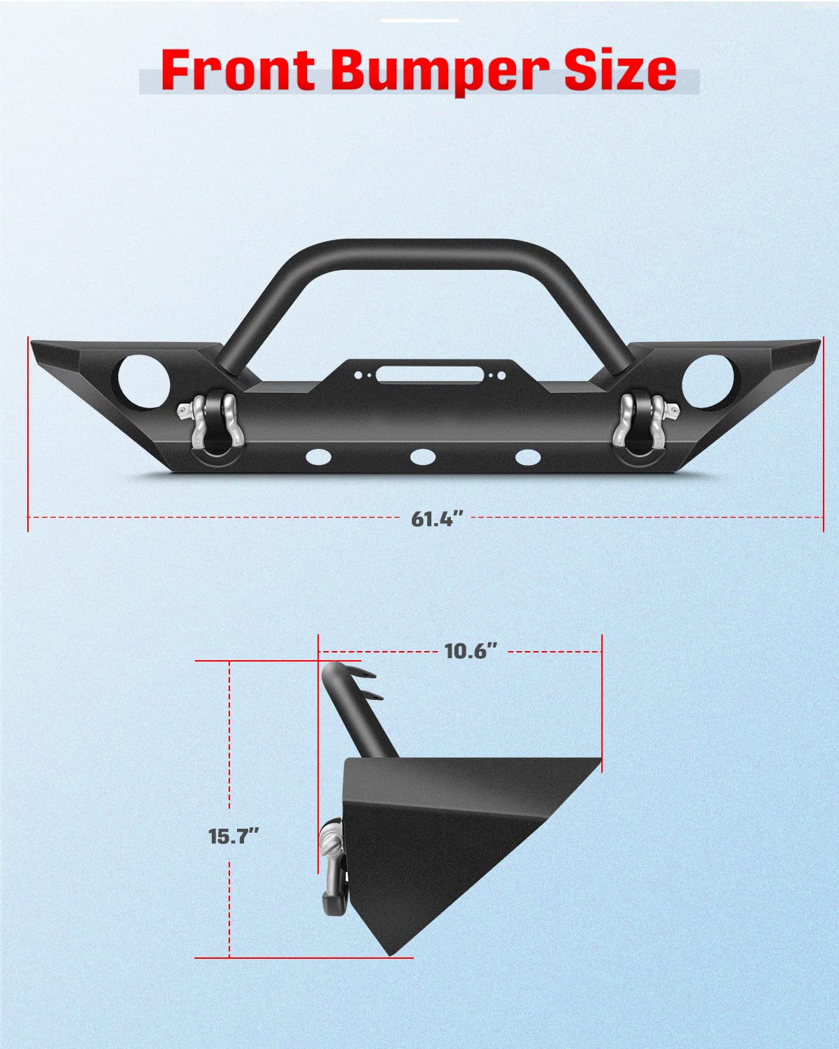 2007-2018 Jeep Wrangler JK Front Bumper with Winch Plate & Fog Light Holes | Heavy Duty Off-Road Protection for Rock Crawling & Trail Adventures