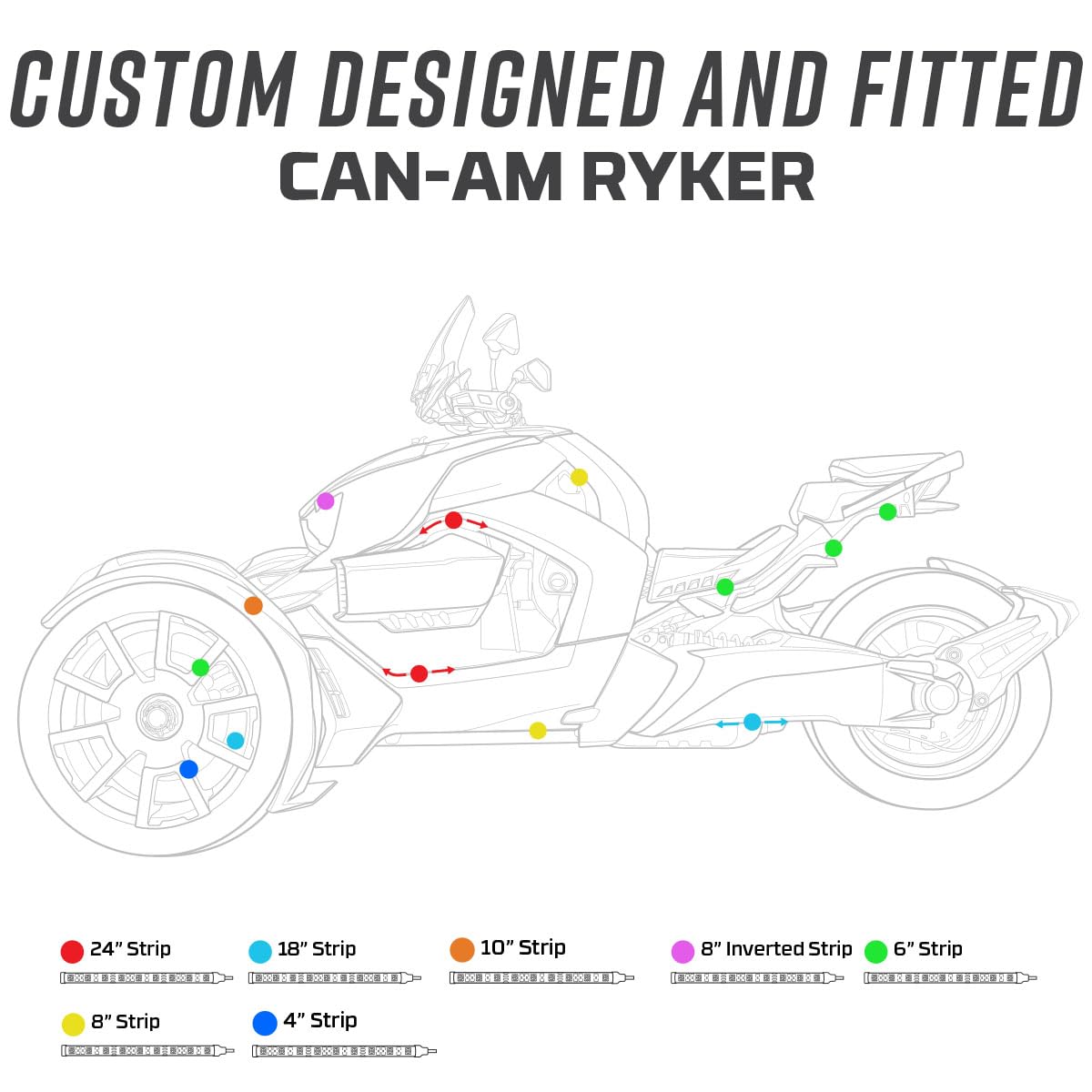 LEDGlow 20-Piece Advanced Million Color LED Motorcycle Underglow Lighting Kit for Can-Am Ryker - Waterproof Control Box & Flexible Strips - Brake Light Feature - Perfect for Night Riding & Custom Bike Shows