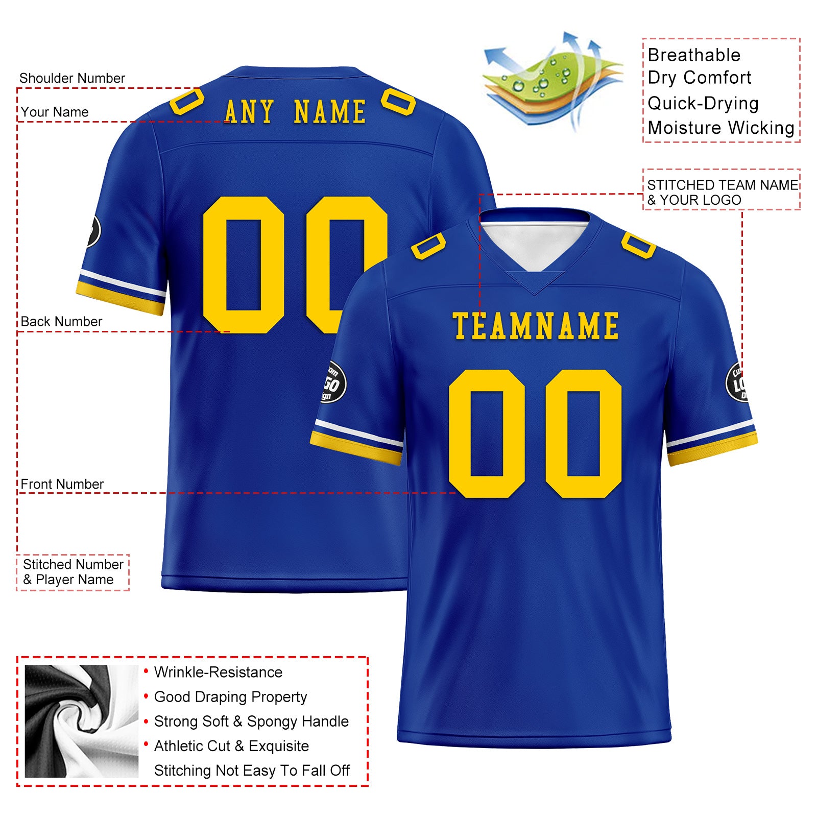 Custom Blue & Yellow Los Angeles Football Jersey with Firesoul Sports Shoes Combo - Personalized Soccer Uniform & Cleats Set for Men - Perfect for Game Day, Training & Fan Support
