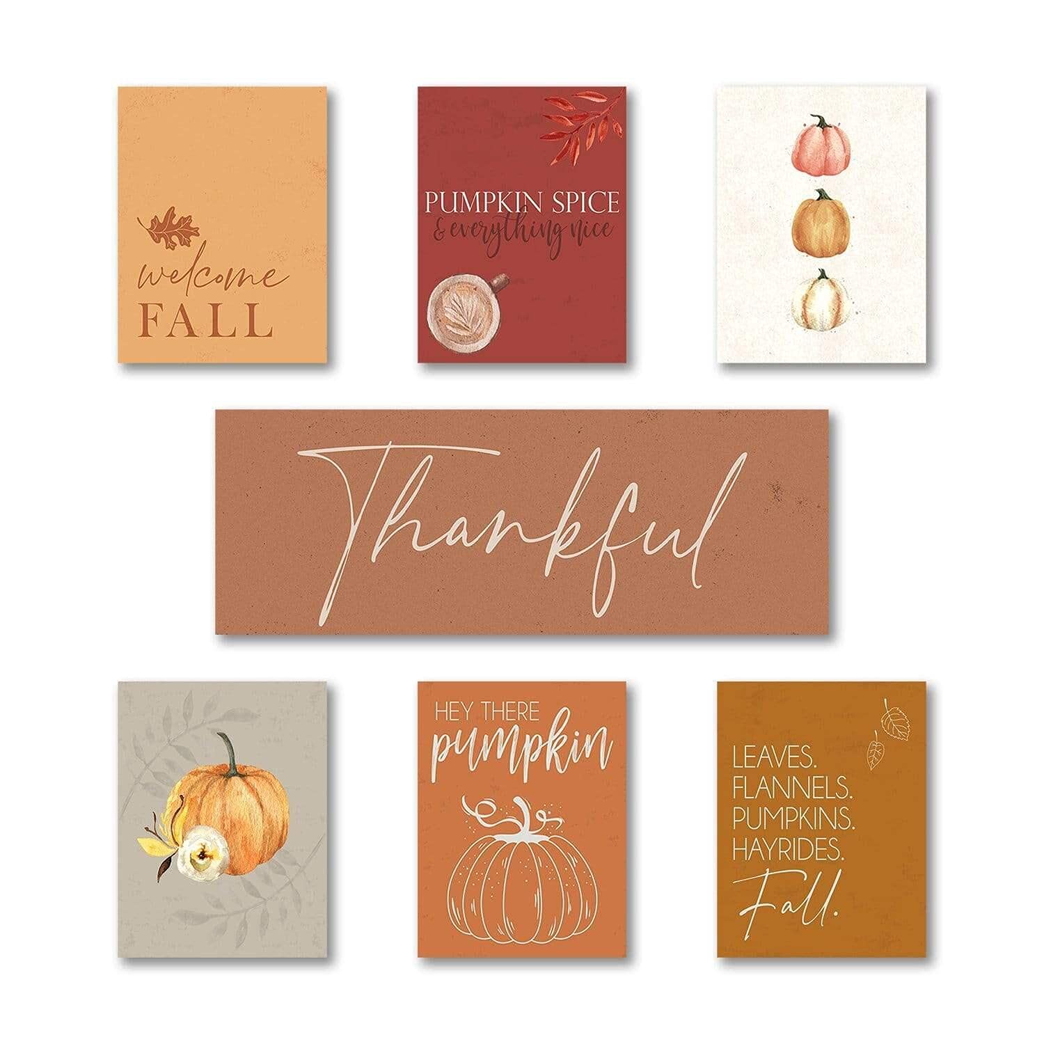Fall & Autumn Pumpkin Wall Decor Art Set - 7 Piece Home Decor for Living Room, Bedroom, or Office - Seasonal Thanksgiving & Halloween Decoration