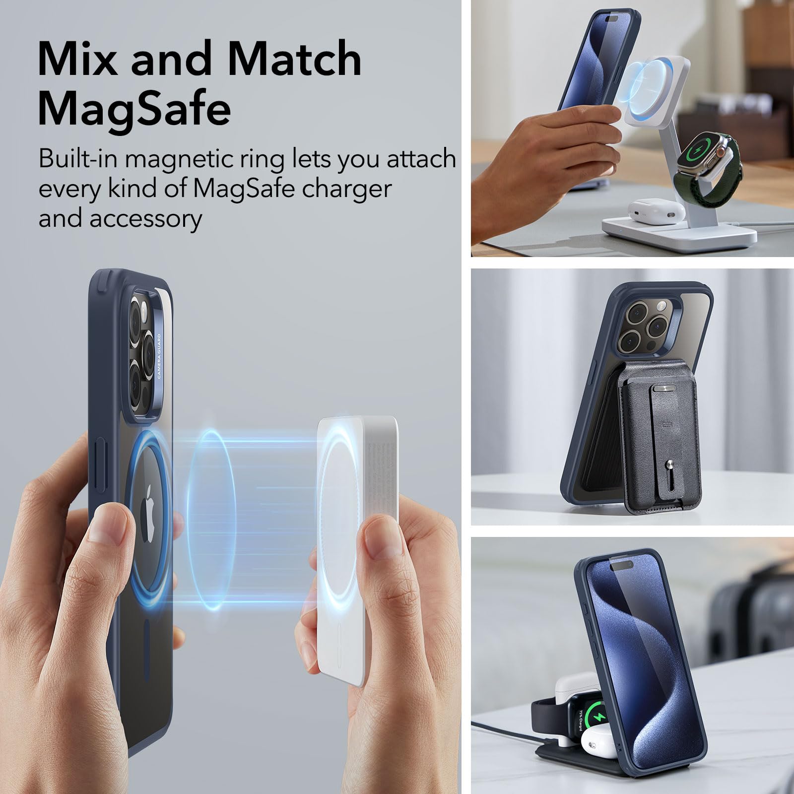 ESR for iPhone 15 Pro Case with MagSafe - Military-Grade Protection, Anti-Yellowing & Scratch-Resistant Back Cover - Magnetic Phone Case for iPhone 15 Pro (Classic Series, Clear Dark Blue) - Perfect for Work, Travel & Outdoor Activities