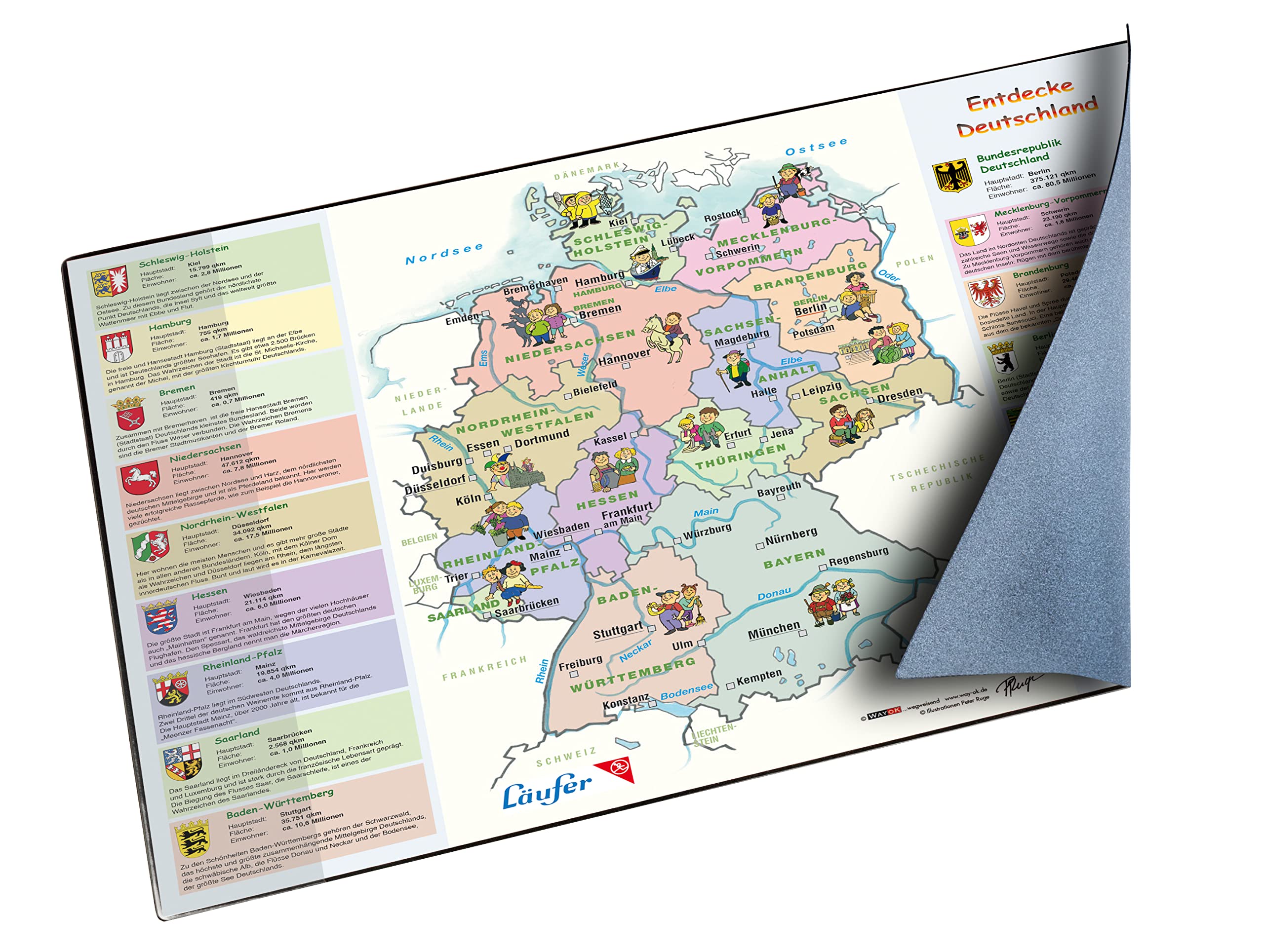 Runner 45346 Germany Map Desk Mat - 40 x 53 cm Non-Slip Office Mat for Home & Work - Perfect for Geography Lovers & Travel Enthusiasts