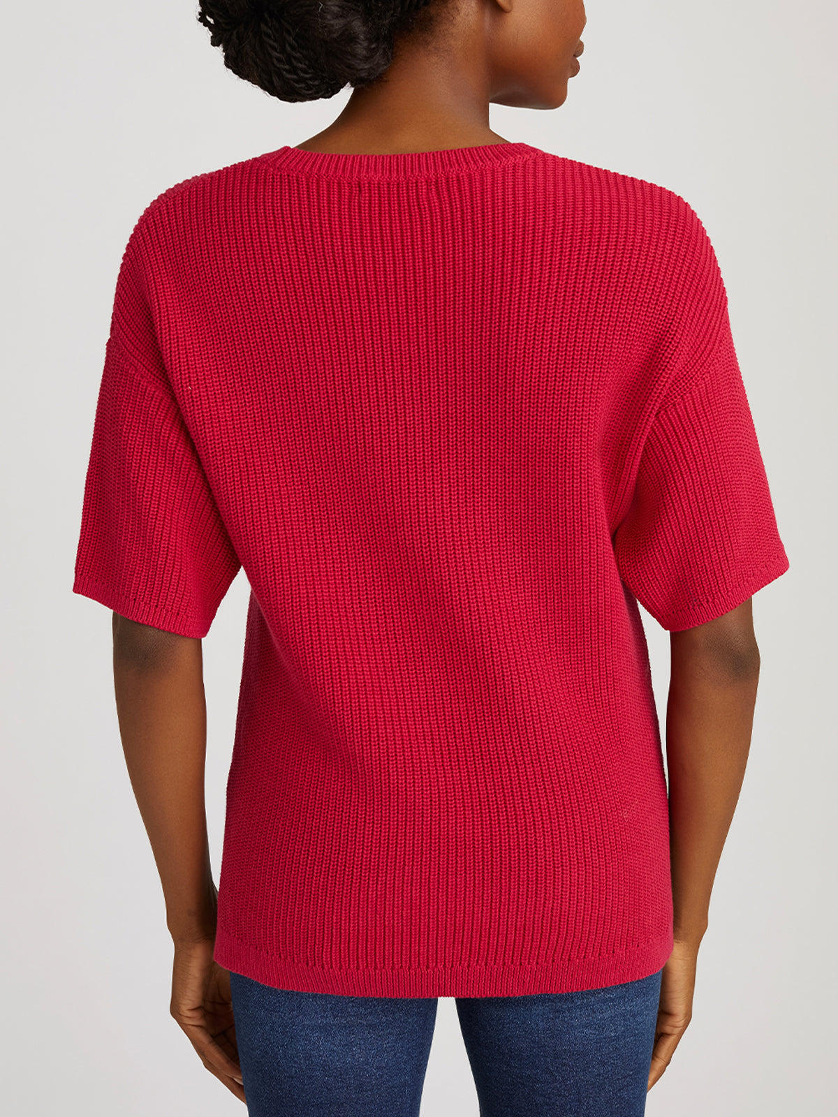Emma Women's Crewneck Shaker Stitch Knit Tee - Soft Casual Short Sleeve T-Shirt for Everyday Wear, Work & Weekend Outfits