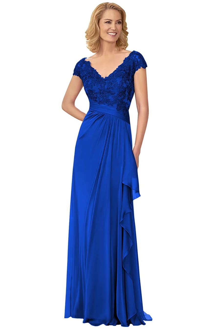 Elegant Lace Appliques Mother of The Bride Dress - Cap Sleeves V-Neck Chiffon Wedding Guest Gown for Women | Perfect for Formal Weddings, Evening Parties & Special Occasions