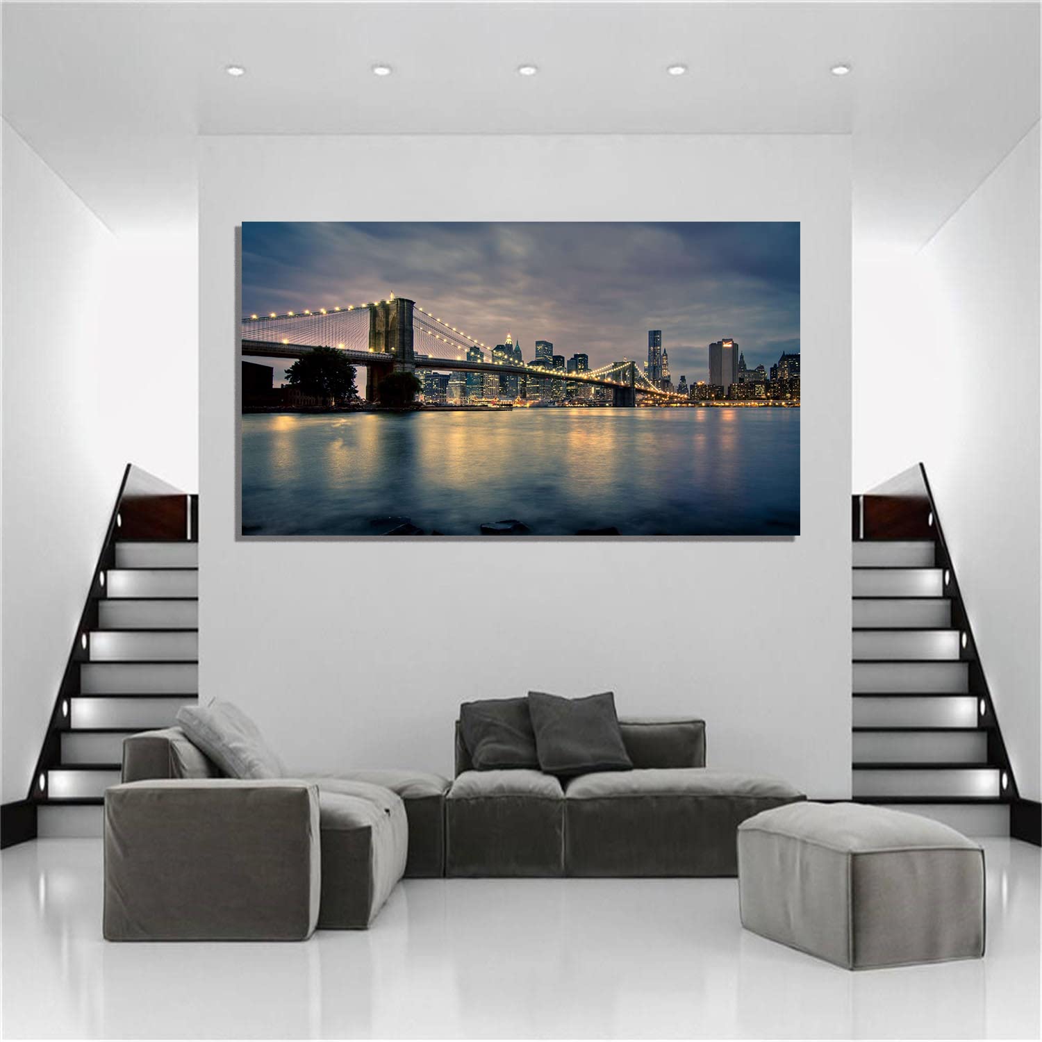 Brooklyn Bridge Canvas Art - Framed Landscape Wall Painting for Home, Office & Bedroom Decor - Ready to Hang - Perfect for Living Room, Study & Gift Giving