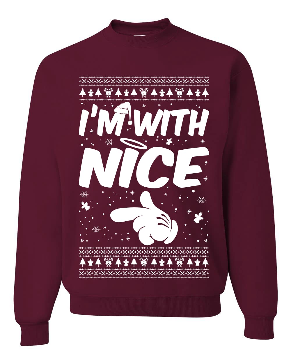 Wild Bobby 'I'm With Nice' Ugly Christmas Sweater - Unisex Crewneck Graphic Holiday Sweatshirt for Xmas Parties & Family Gatherings