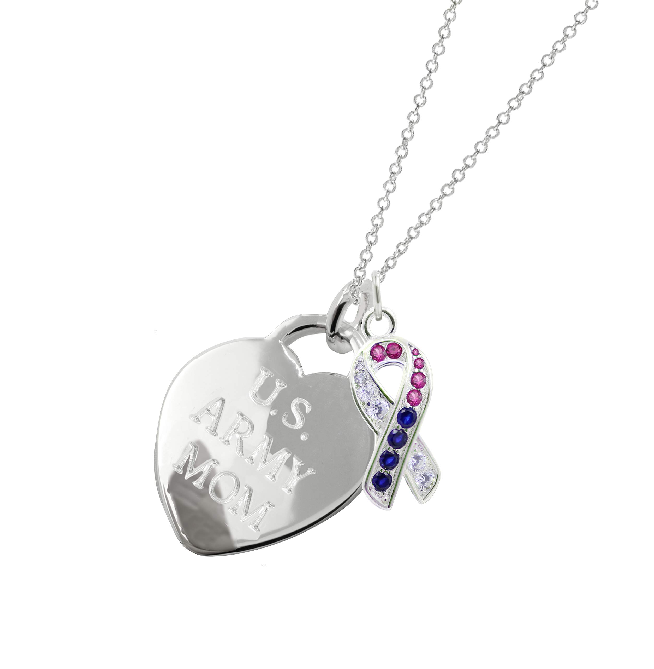 Sterling Silver Army Mom Necklace with Heart Pendant - Military Mom Jewelry Gift for Deployment, Mother's Day & Everyday Wear - Perfect for Proud Military Moms & Wives