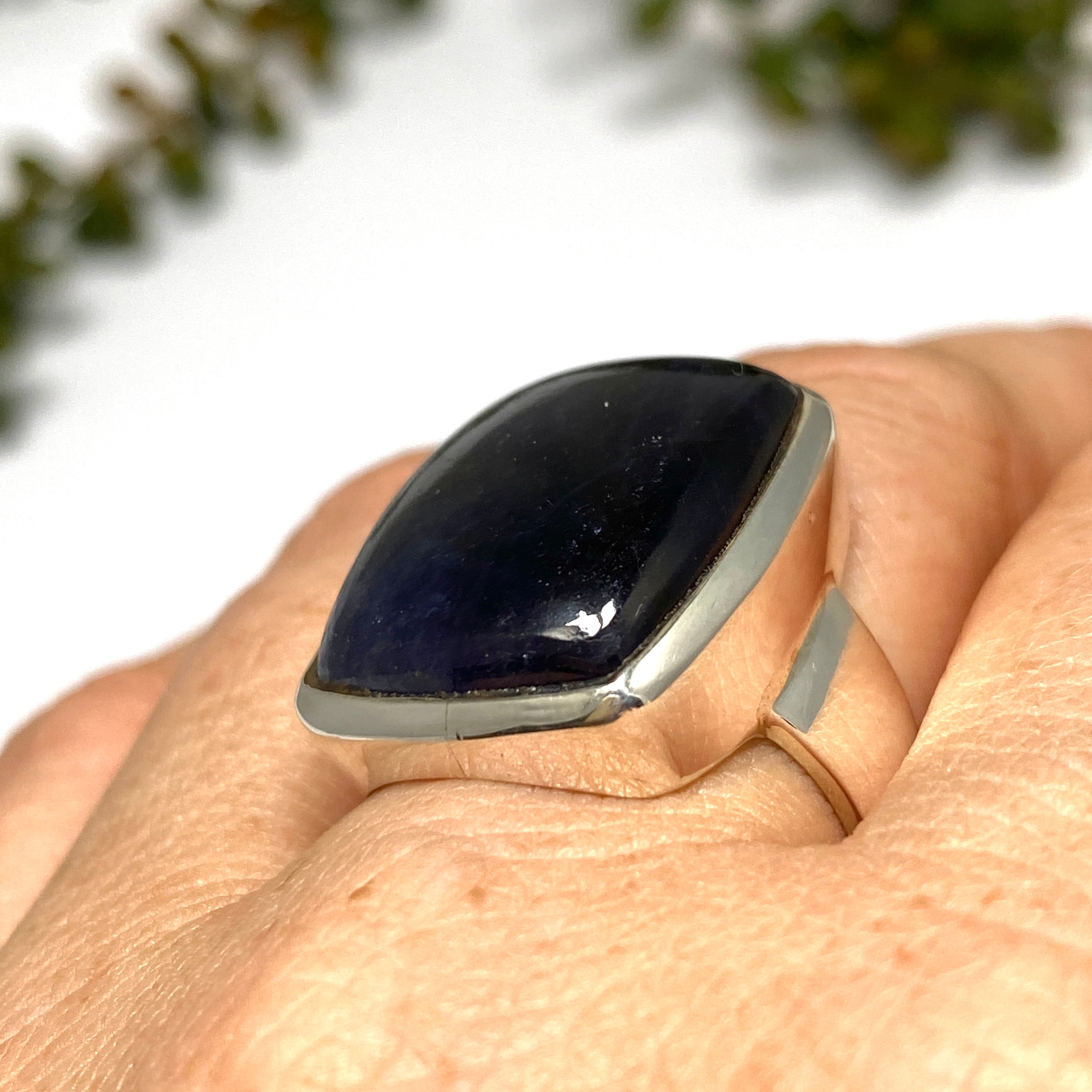 Iolite Sunstone Rectangular Cabochon Ring - Size 8 - Handmade Sterling Silver Jewelry - Perfect for Weddings, Parties & Everyday Wear