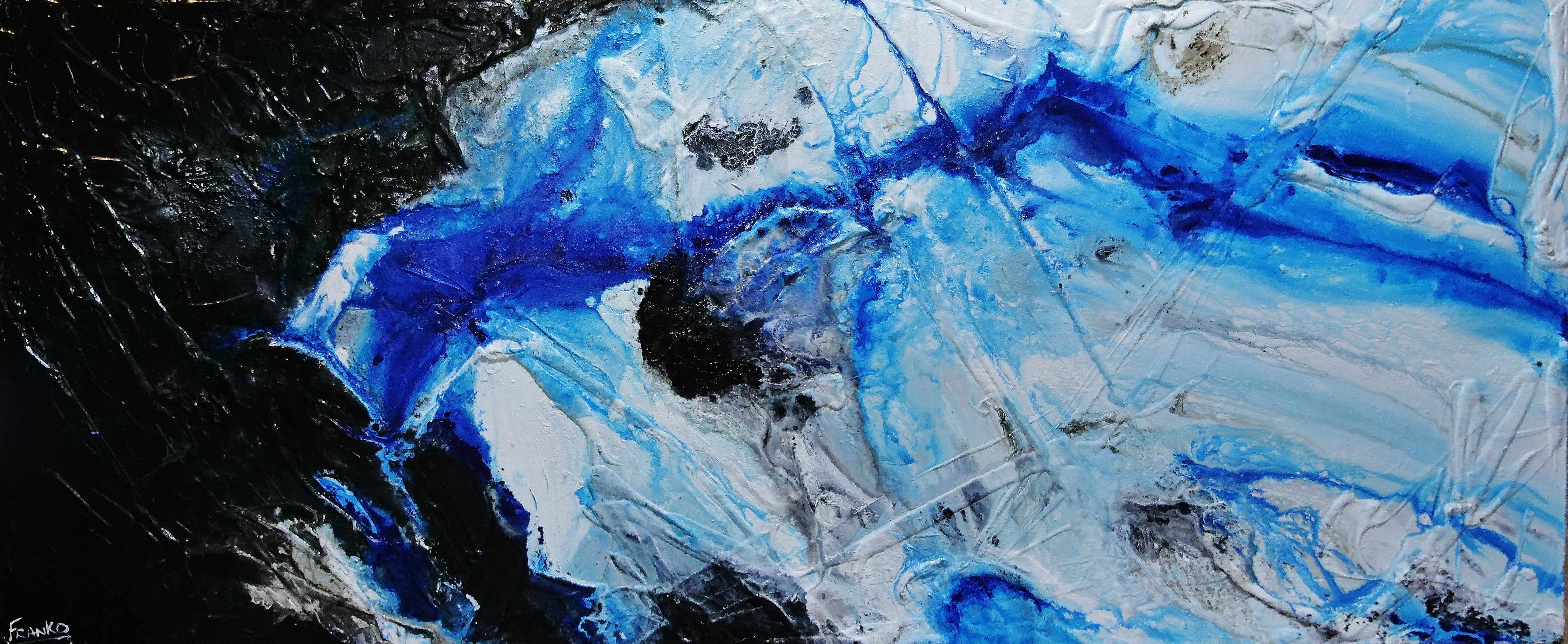 Nomadic Blue 240cm x 100cm Black Blue Textured Abstract Canvas Wall Art - Perfect for Living Room, Bedroom, or Office Decor