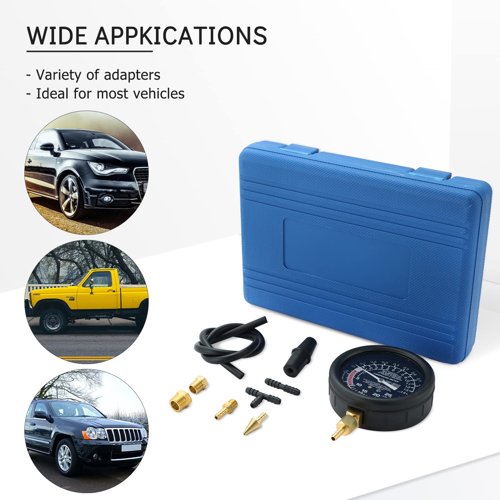 Professional Vacuum and Fuel Pump Tester Gauge Kit - Automotive Diagnostic Tool for Carburetor Pressure & Leak Testing | Perfect for Mechanics, DIY Car Repair & Engine Maintenance