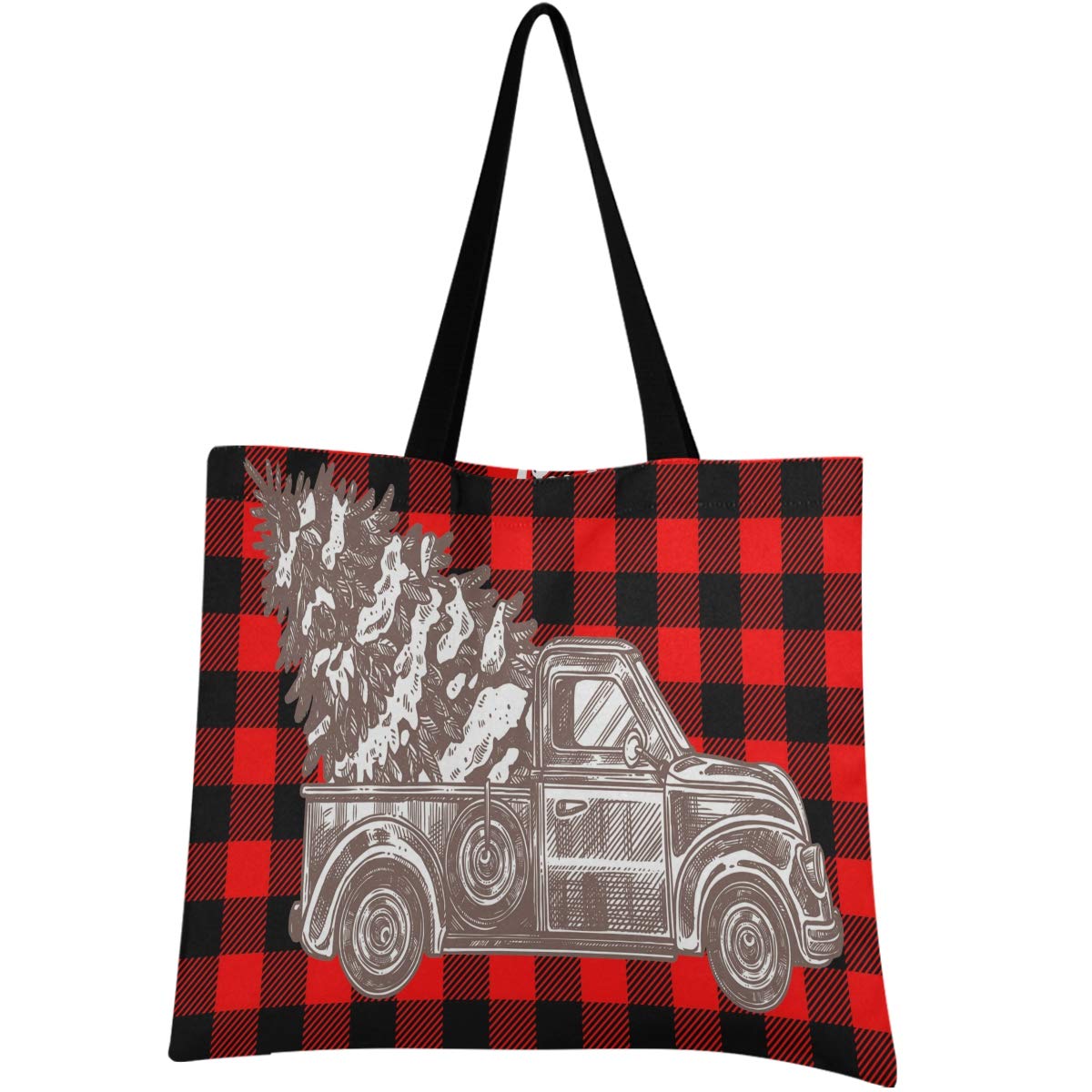 Visesunny Retro Christmas Truck with Tree Floral Large Tote Bag - Waterproof Shoulder Bag with Inner Pocket for Women, Gym, Beach, Travel & Daily Use - Perfect for Holiday Shopping, Work Commute & Weekend Outings