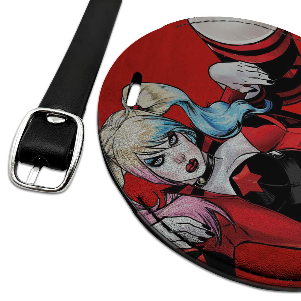 Harley Quinn Character Round Leather Luggage Tag - Personalized Carry-On ID Tag for Suitcases, Bags & Backpacks - Perfect for Travel, Business Trips & Vacation Identification