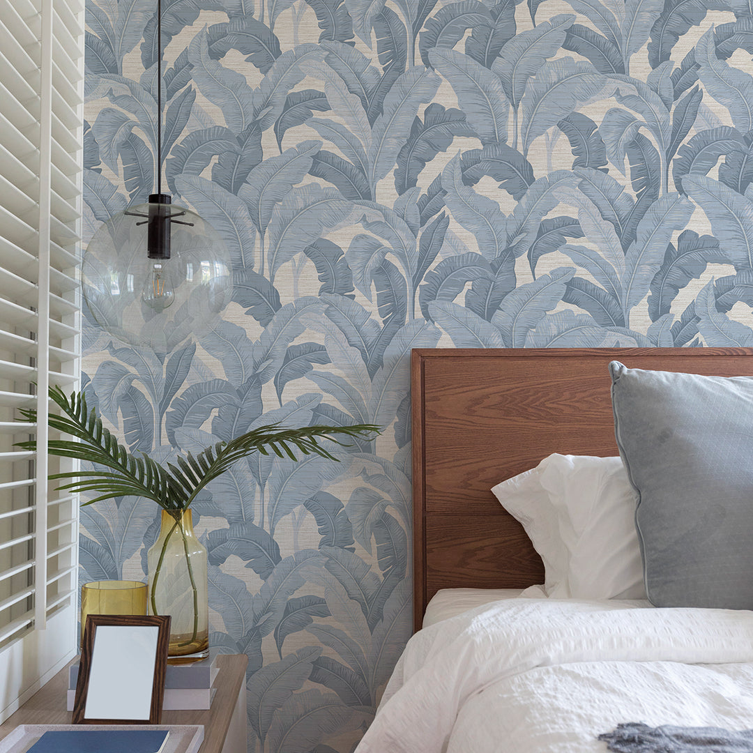 Self-Adhesive Faux Grasscloth Wallpaper with Layered Palm Design - Peel and Stick for Bedroom, Living Room, or Office Decor