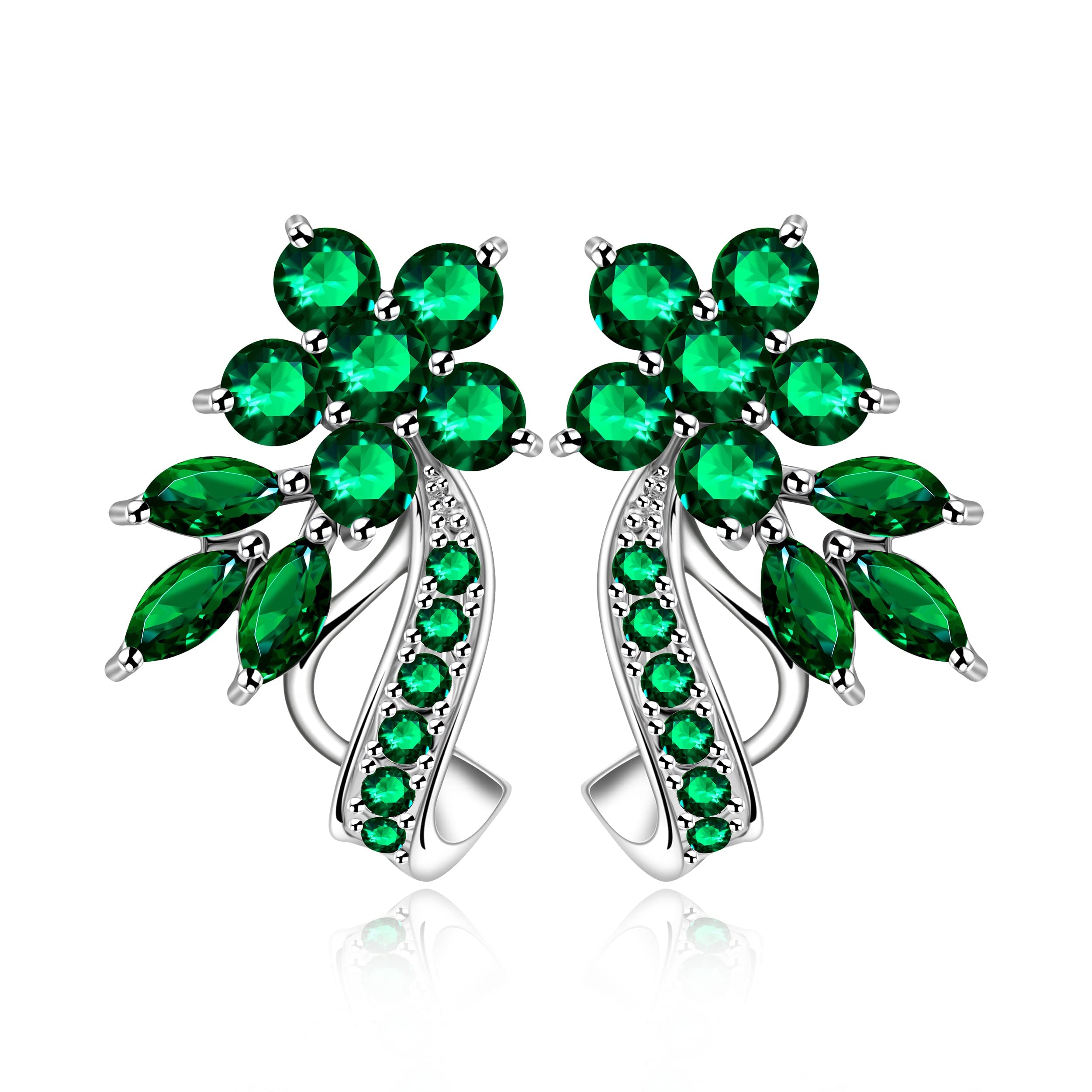 Uloveido Rose Gold Plated Cubic Zirconia Flower Leaf Stud Wrap Earrings for Women - Dainty Multi Color Crystal Jewelry for Party, Wedding & Everyday Wear