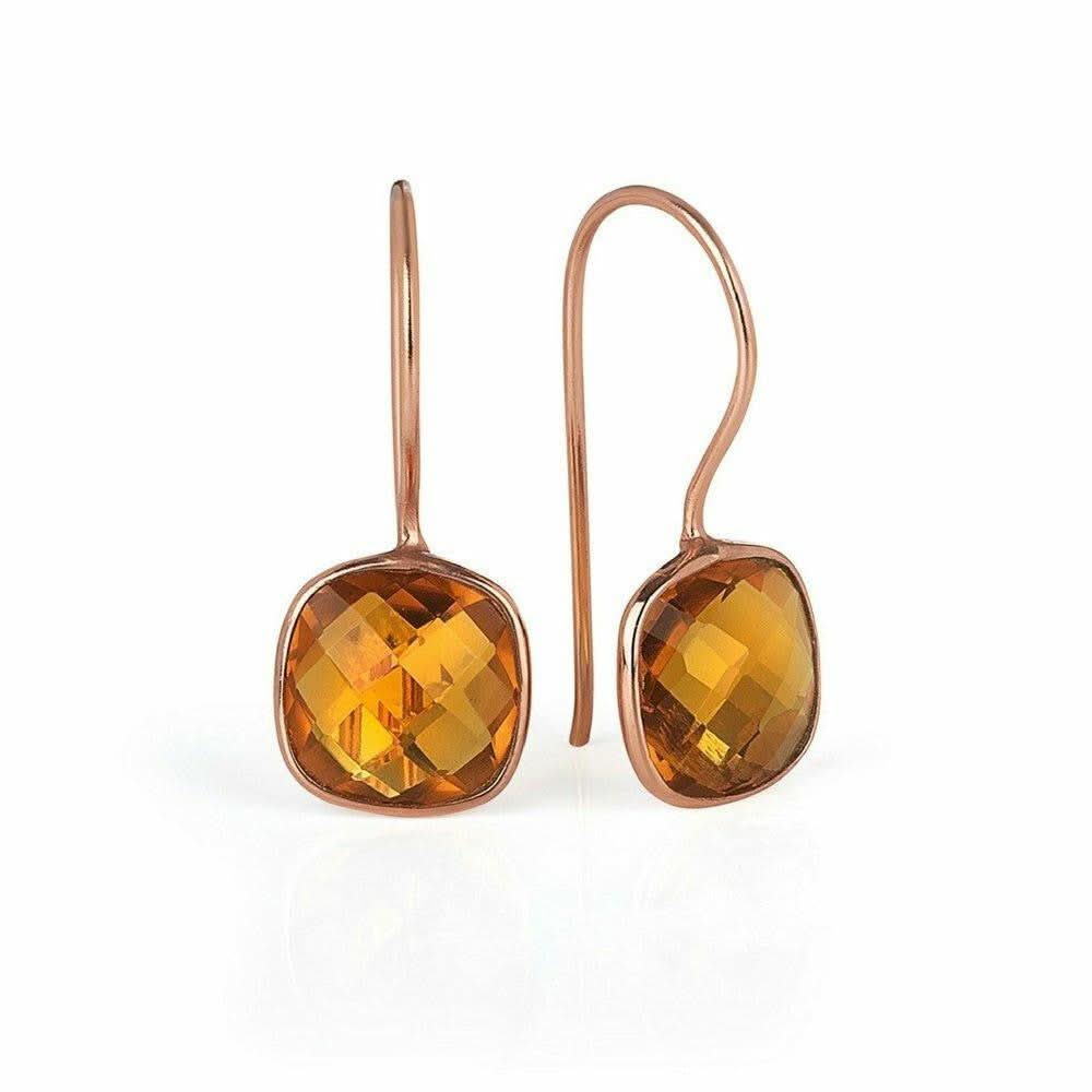 Natural Citrine Gemstone Earrings in Rose Gold - Elegant Dangle Drop Earrings for Women, Perfect for Parties, Weddings & Everyday Wear