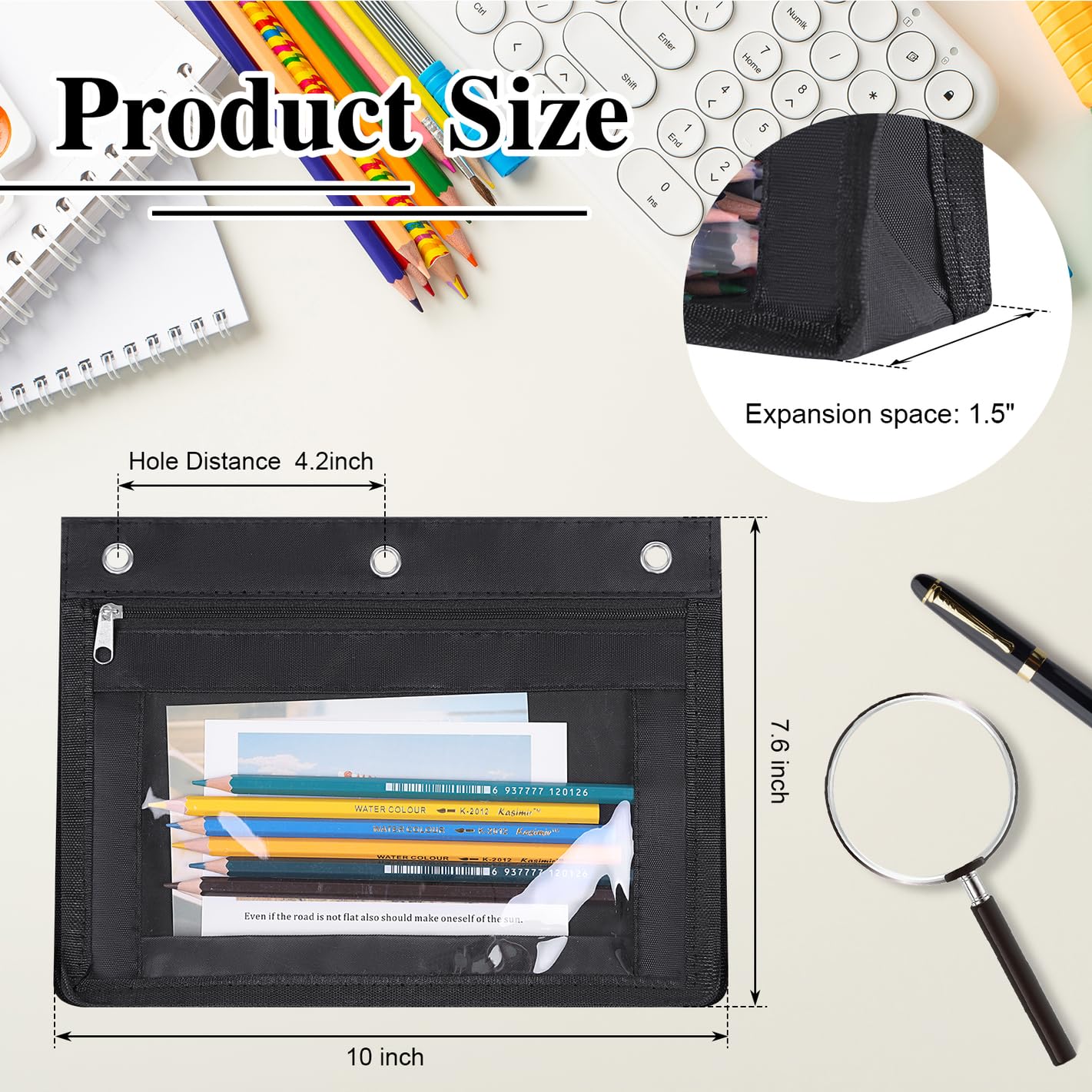 YoeeJob 2 Pack Large Expandable Pencil Pouch for 3 Ring Binder - 1.5 Inch Capacity Zipper Pencil Case for School, Office & Home - Perfect for Organizing Pens, Markers, and School Supplies in Binders