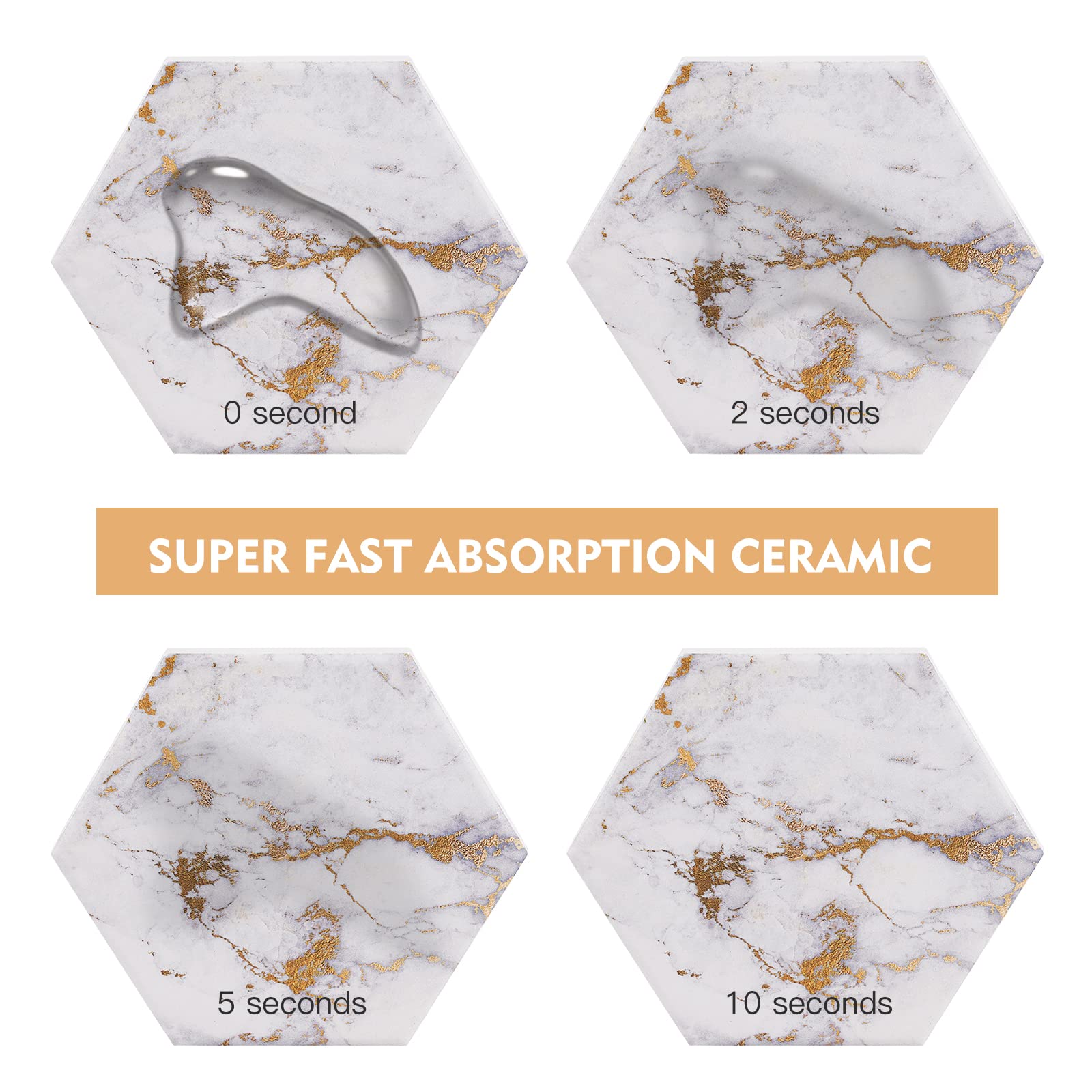 Gold Marble Drink Coasters with Holder - Home Decor & Gift for Coffee Table