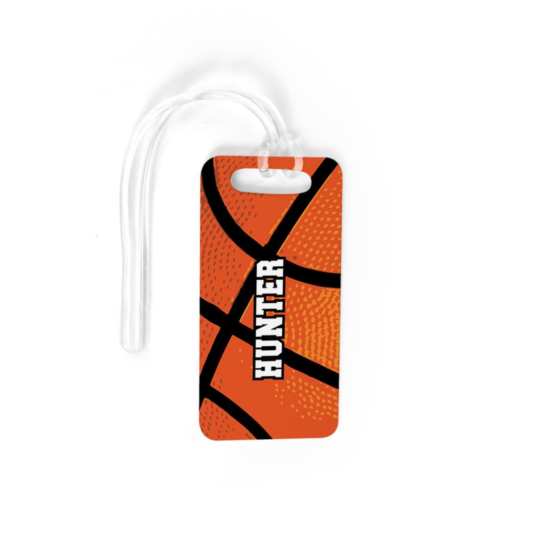 Personalized Basketball Texture Luggage Tag - Small Standard Lines on Back - Perfect for Travel, Sports Gear & Gift Ideas