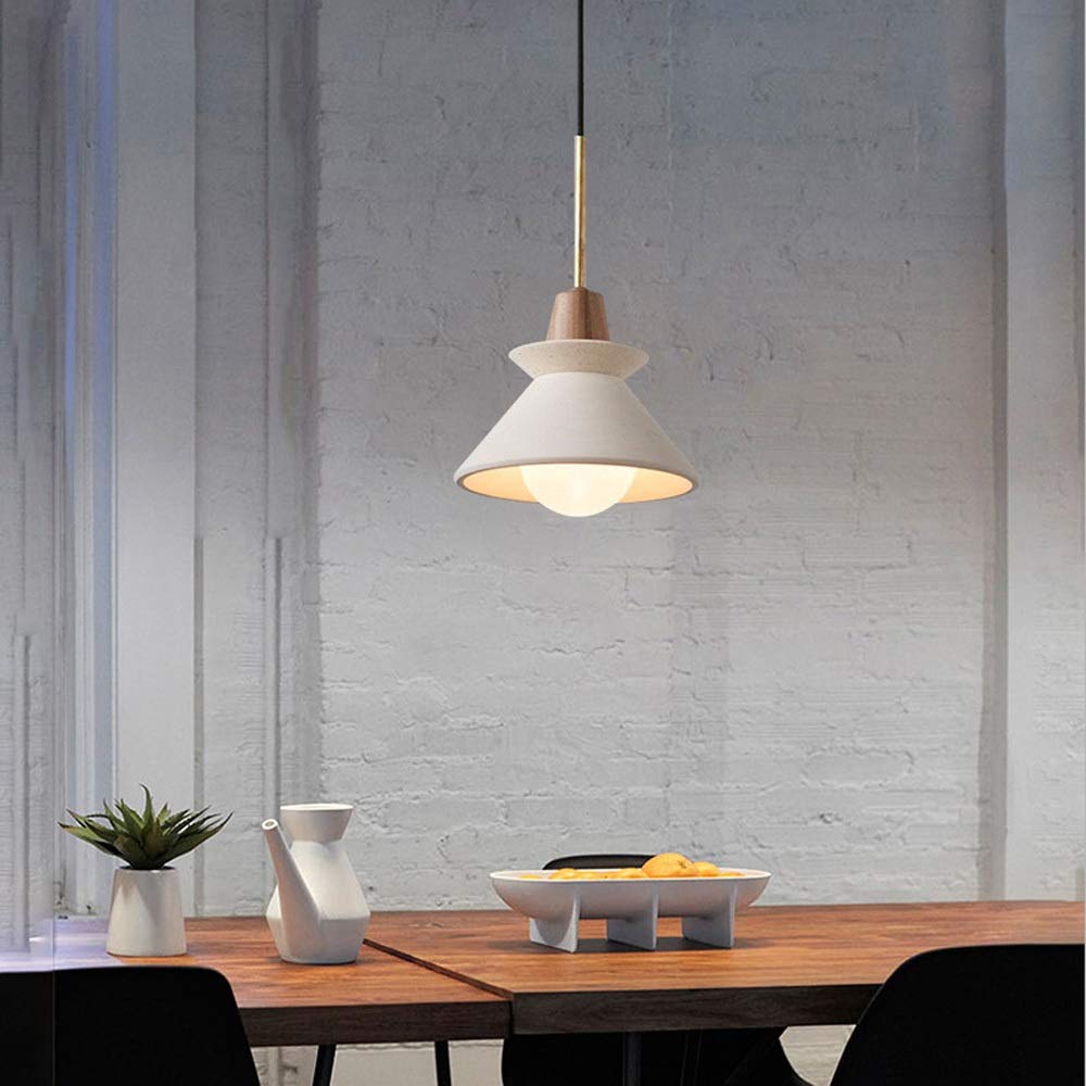 Modern White Geometric Resin Pendant Light with Wood Pattern Finish - E27 Ceiling Chandelier for Bedroom, Kitchen, Dining Room & Living Room - Stylish Suspension Lighting for Home Decor and Ambient Mood Setting