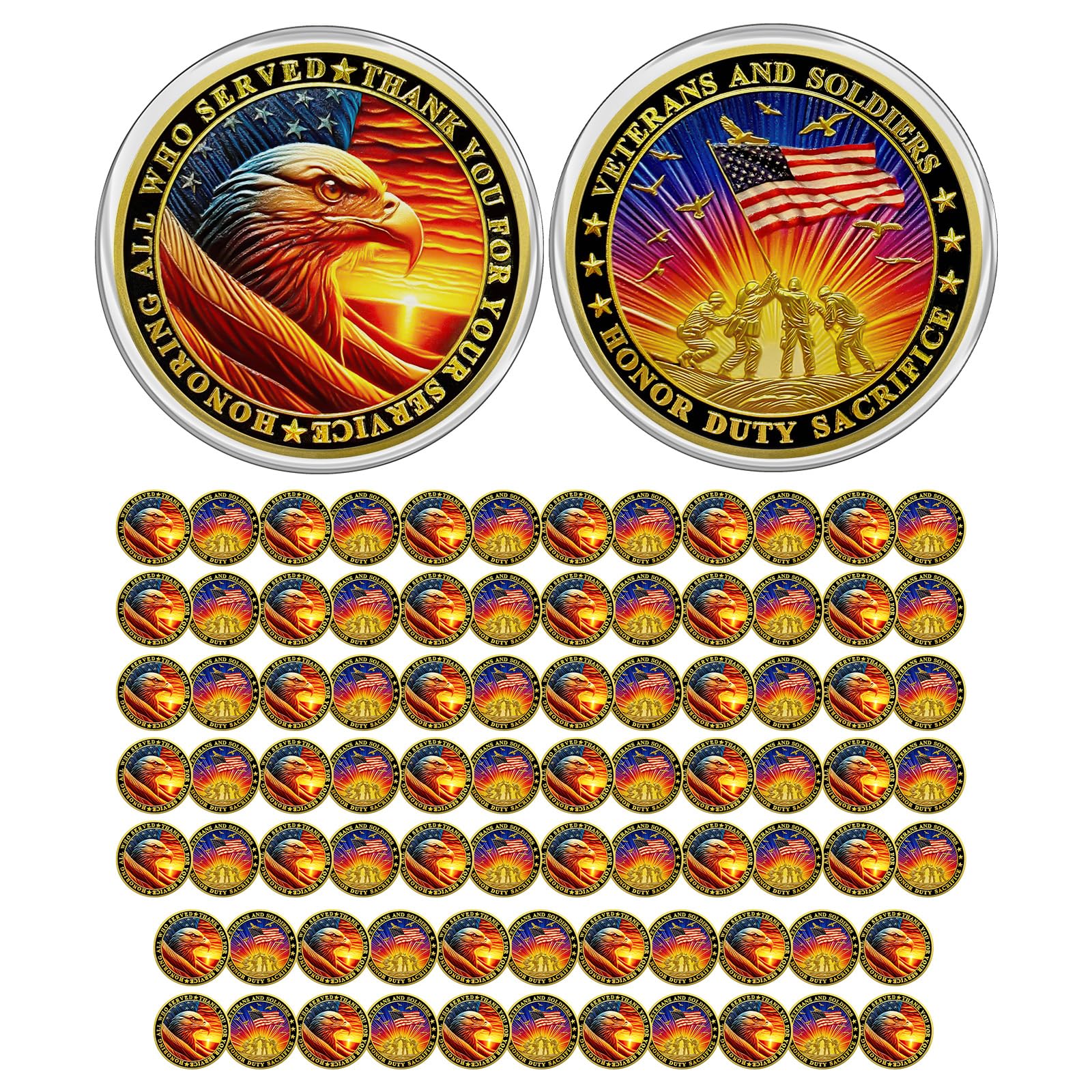 CHURYUML 82Pcs Military Challenge Coins Bulk Set - Honoring Veterans, Army Navy Service Men & Women | Perfect for Veterans Day Gifts, Military Appreciation, Thanksgiving & Ceremonial Events