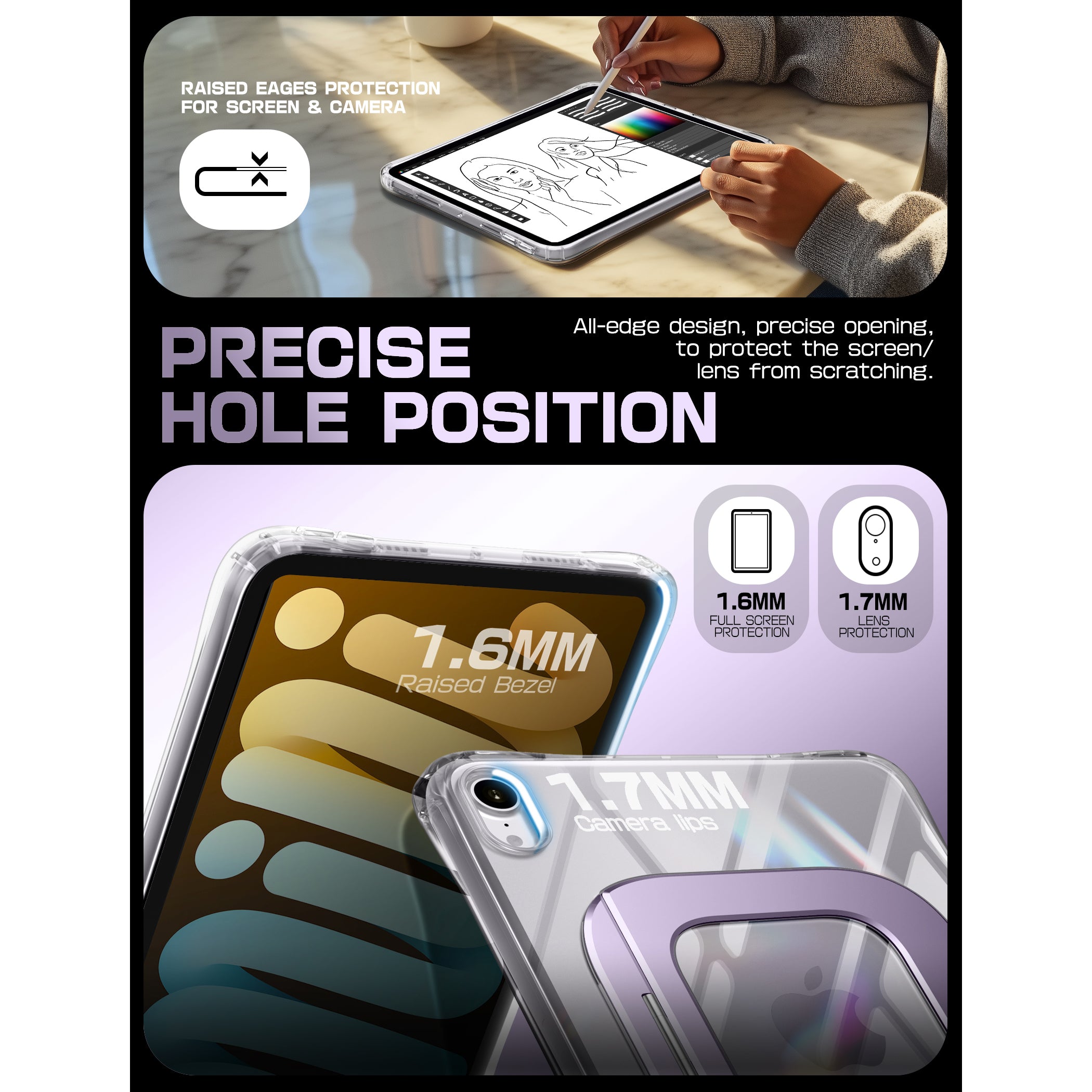 UB Prism Slim Clear iPad Case for iPad Mini 6/7 (8.3 Inch) - Lightweight Protective Cover with Shock Absorption, Anti-Scratch & Transparent Design - Perfect for Work, School & Travel (Purple)