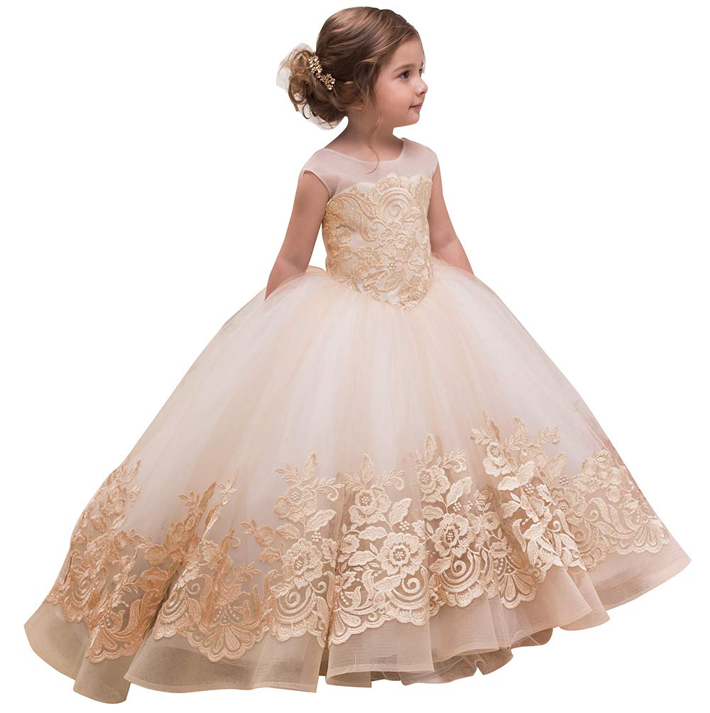 ABAO SISTER Elegant Flower Girl Dress for Wedding - Kids Sleeveless Lace Pageant Ball Gowns - Perfect for Weddings, Baptisms & Special Occasions