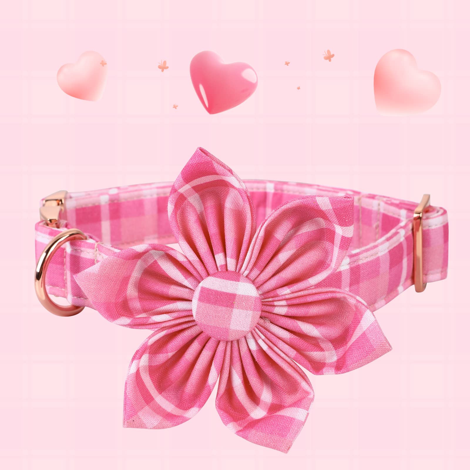 Lionheart Glory Adjustable Pink Floral Dog Collar with Flower - Cute Pet Collar for Small Dogs - Perfect for Daily Walks, Pet Photos & Special Occasions