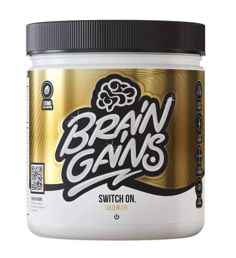 Brain Gains Switch On Gold Rush 225g - Premium Brain Boosting Supplement for Focus & Memory - Perfect for Studying, Work & Gaming Performance