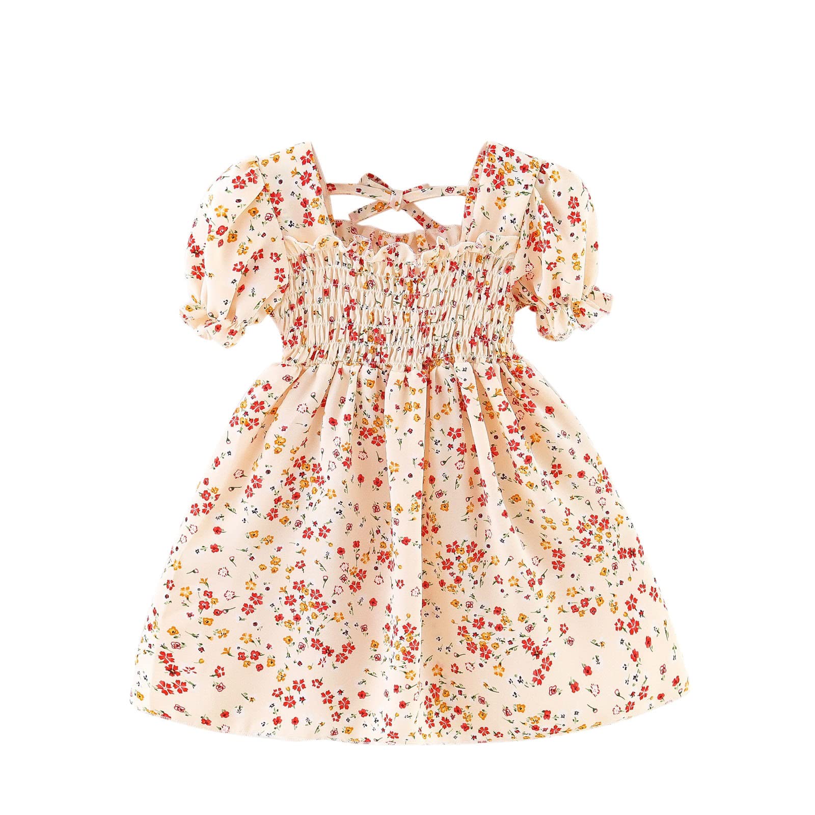 Toddler Girls Floral Printed Short Sleeve Princess Beach Dress - Wonder Nation Cute Summer Outfit for Playdates, Vacations & Photo Shoots