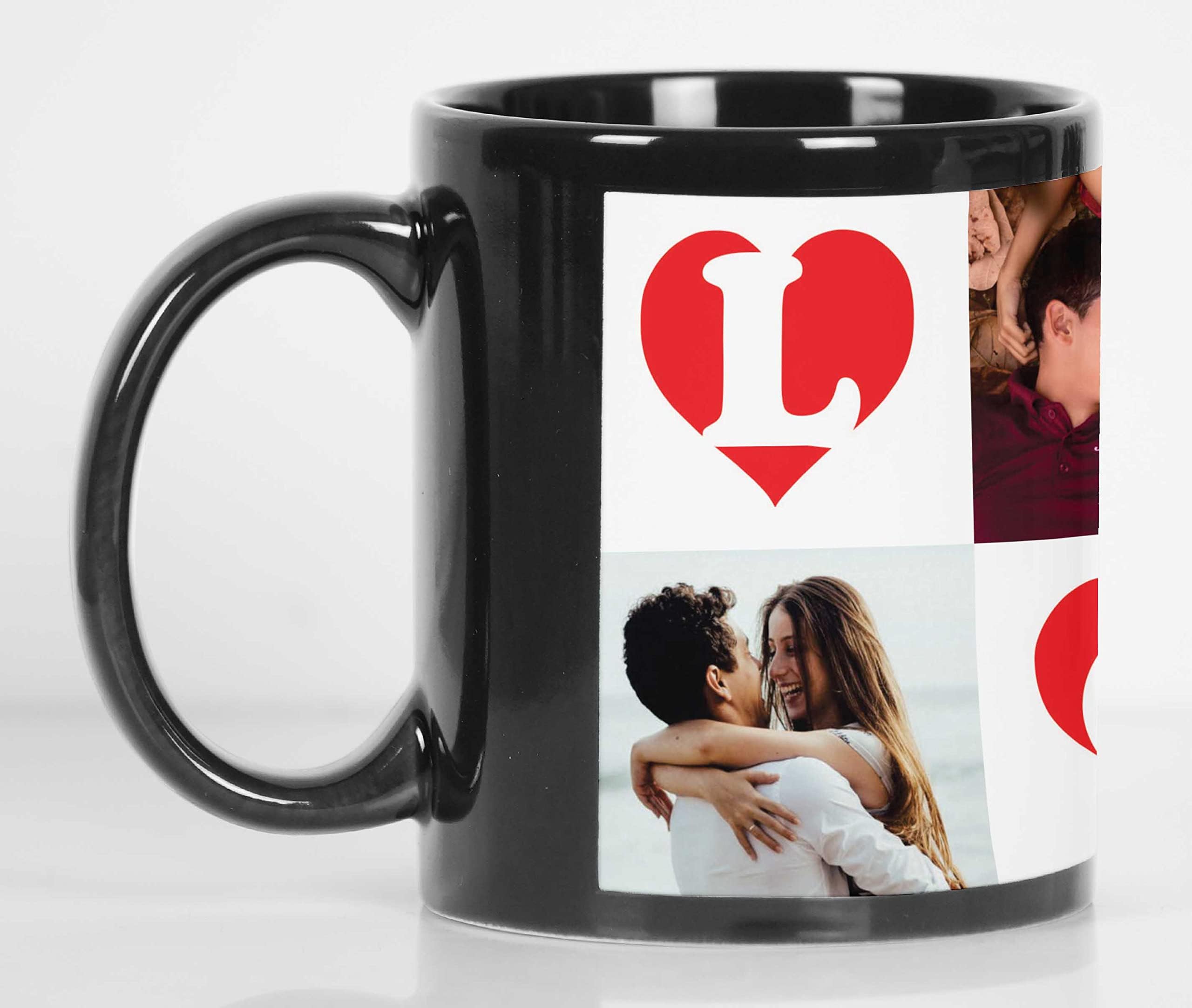 Personalized Photo Collage Coffee Mug - Custom Picture Ceramic Cup - Dishwasher & Microwave Safe - 11 Oz Black - Perfect Gift for Anniversary, Valentine's Day & Family Keepsakes