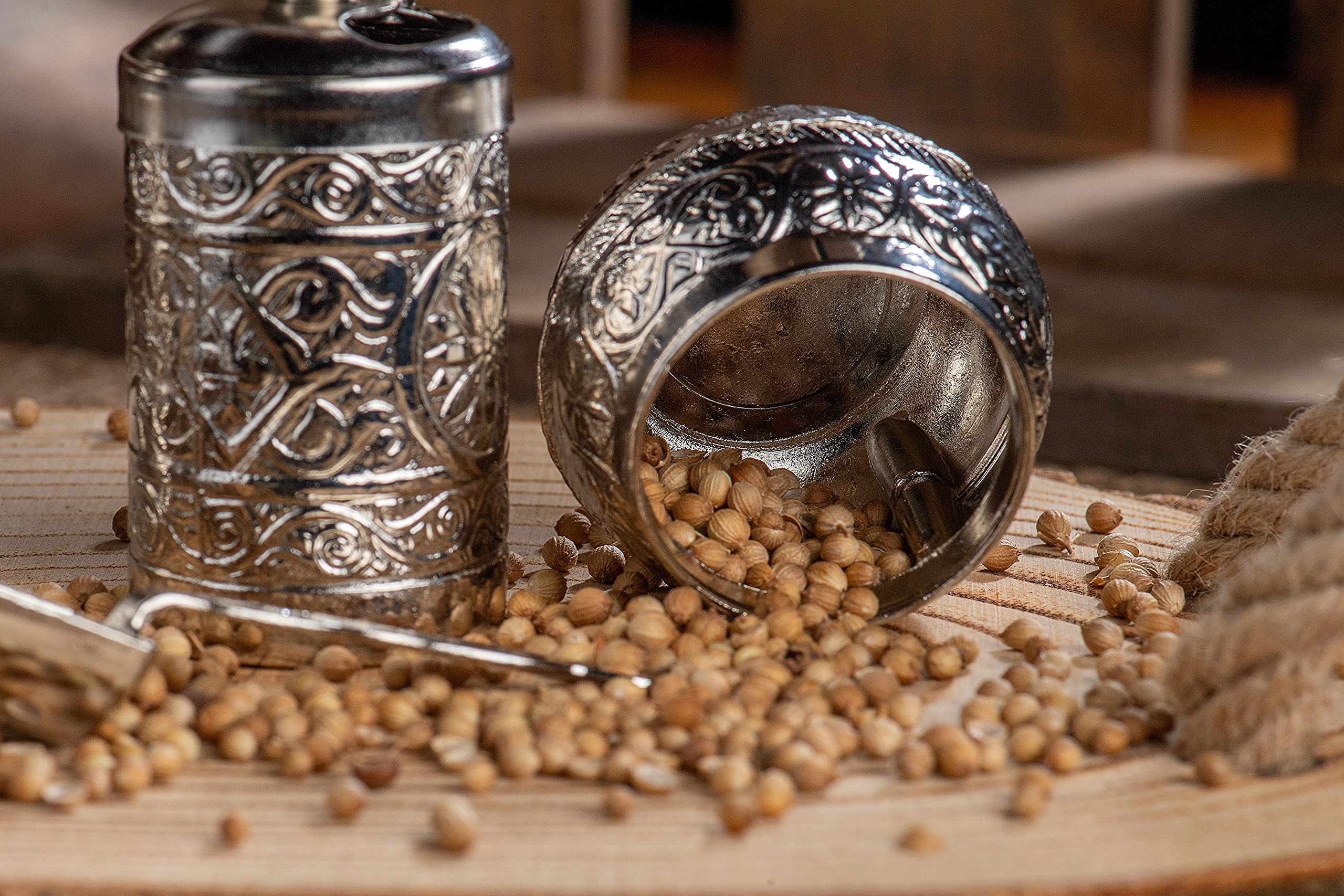 Premium 4-Piece Herb & Spice Grinder Set - Manual Crank Handle Mill for Pepper, Salt & Seasonings - Durable Stainless Steel (Bright Silver) - Perfect for Kitchen, Camping & Travel