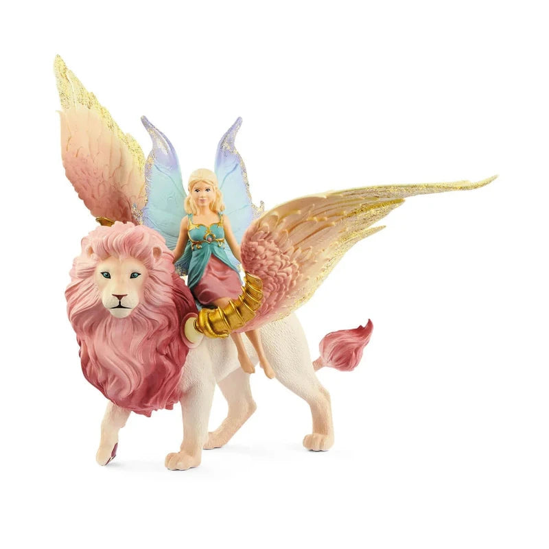 Fairy Riding Winged Lion Statue - Mythical Fantasy Decor for Home, Office & Gift Giving